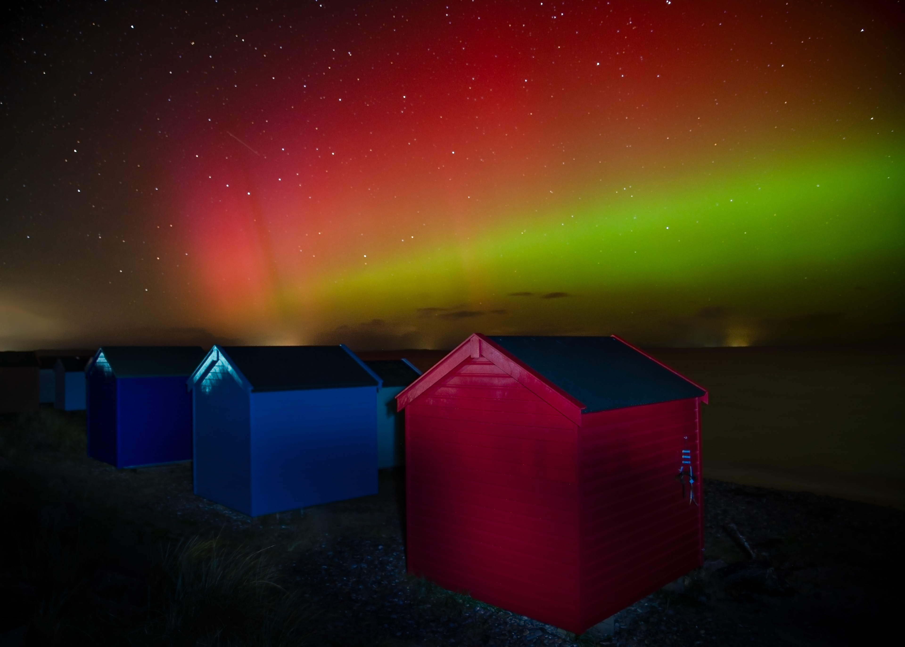 Aurora over Findhorn Beach huts