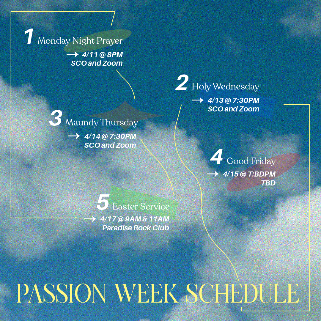 (Mar 2022) IG post outlining Symphony's Easter/Passion week schedule. Illustrator.