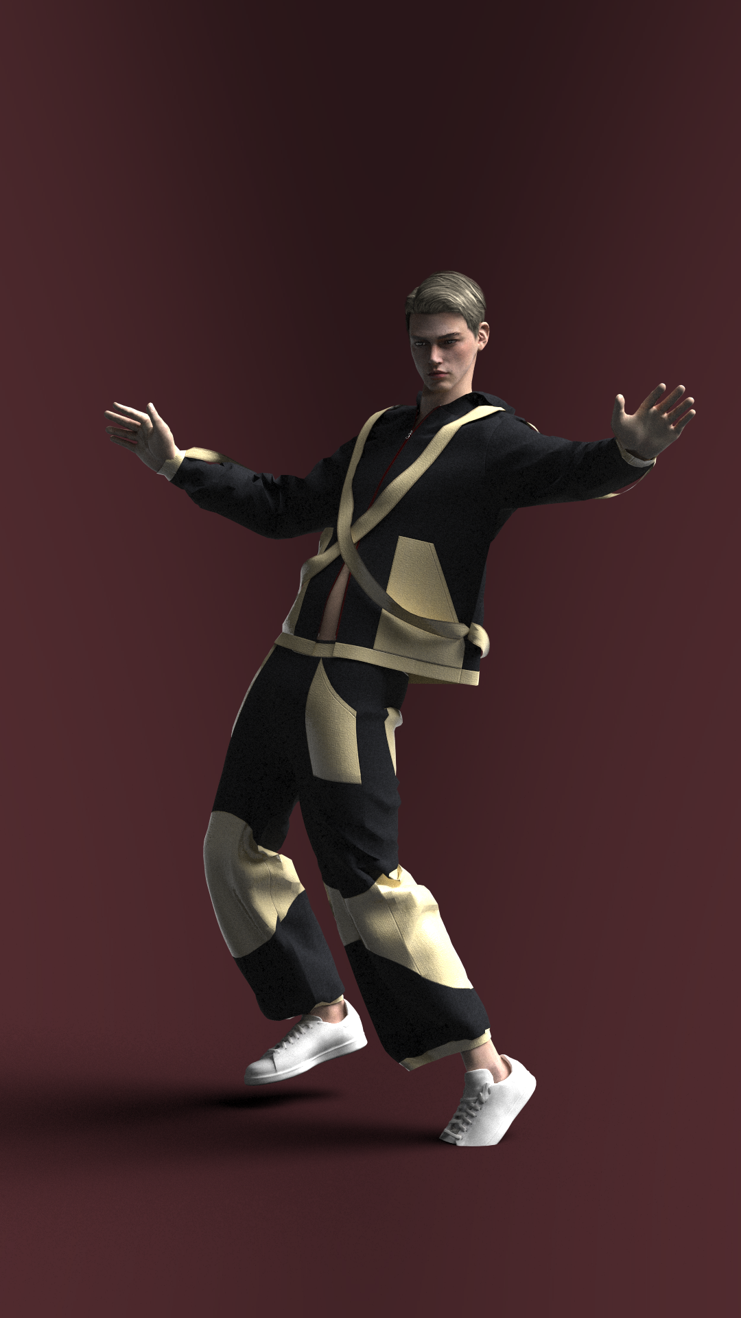 AI poses in clo3d, garments made in clo3d and rendered in clo3d