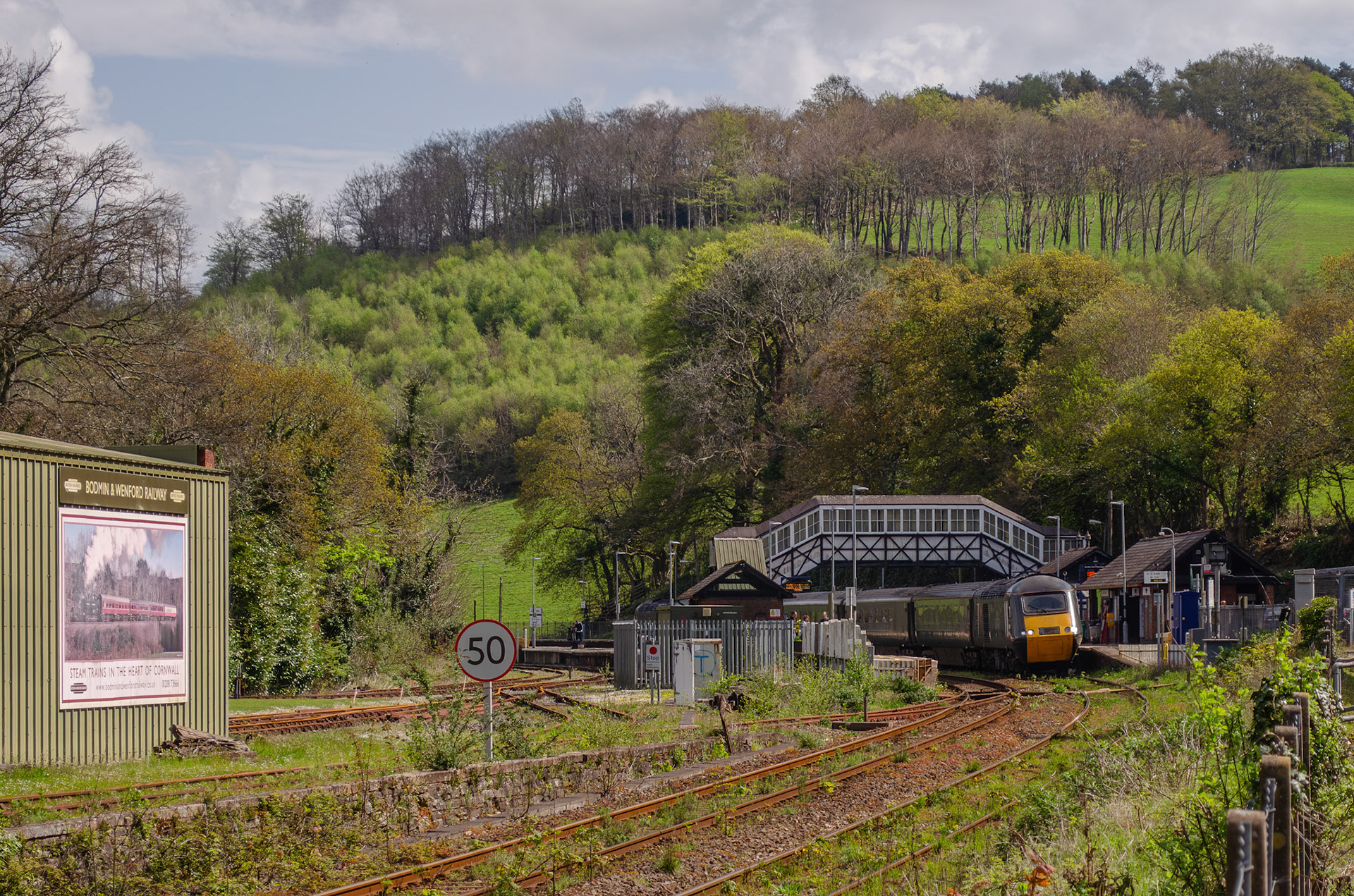 A GWR HST Set prepares to depart Bodmin Parkway.