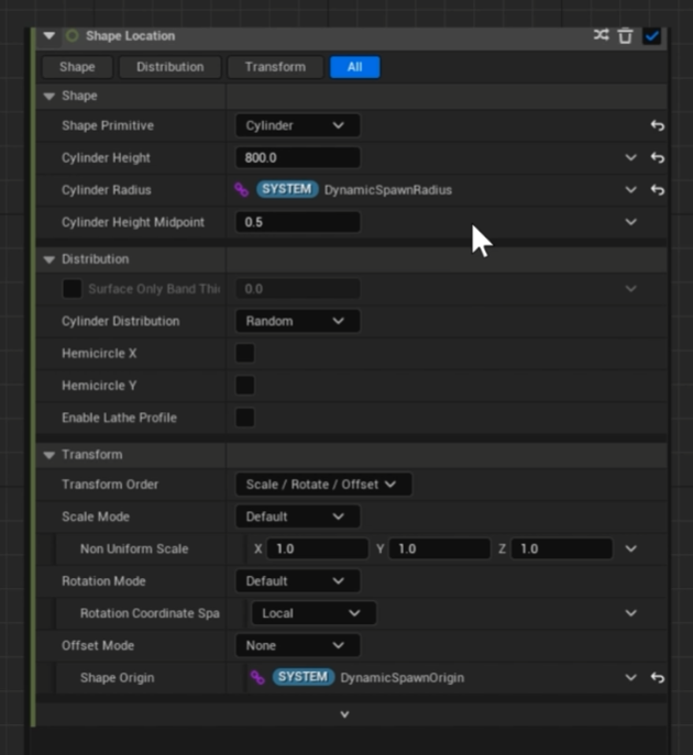 Fill in params to the shape location module