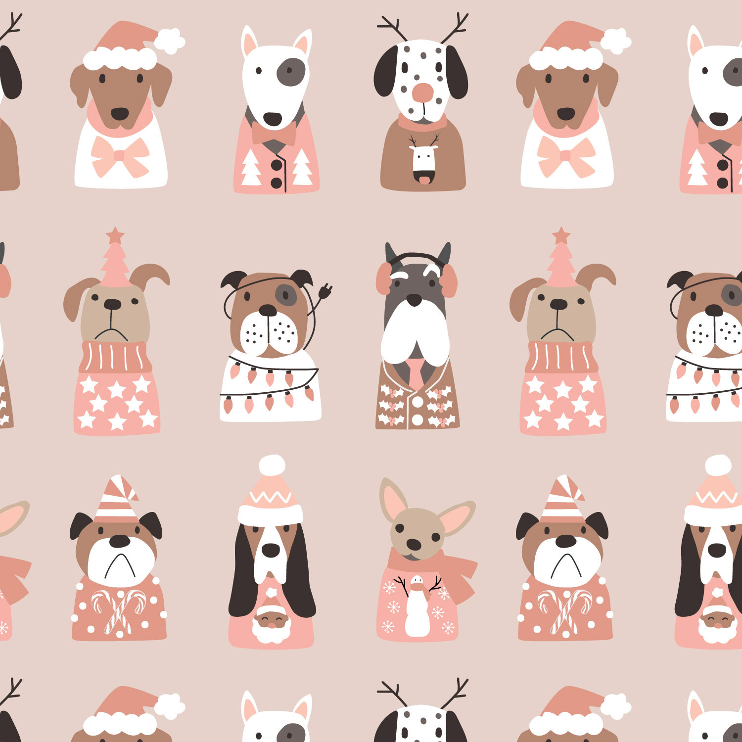 Retro Pups Pattern Neutral