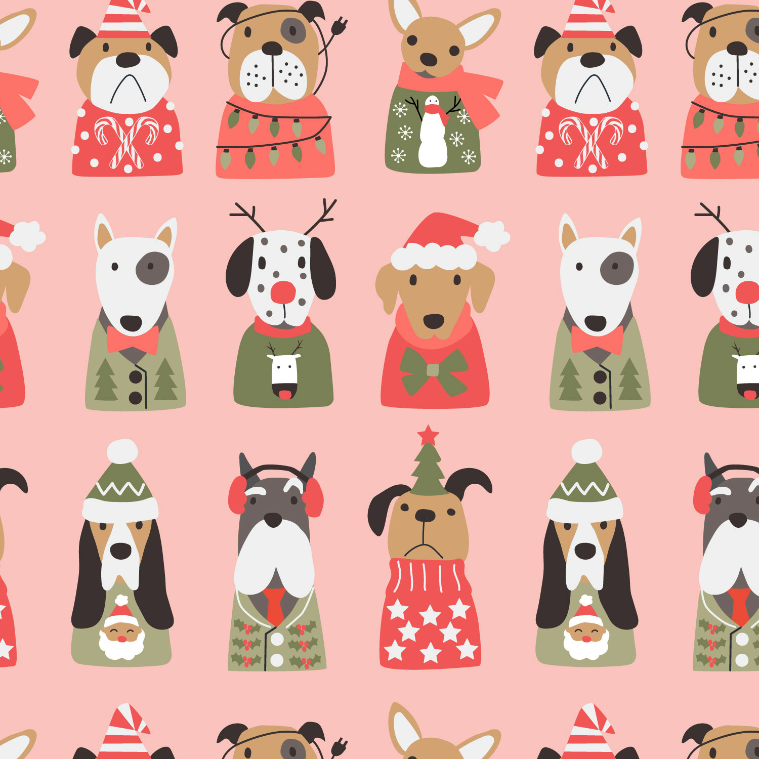 Pups in Sweaters Pink Pattern