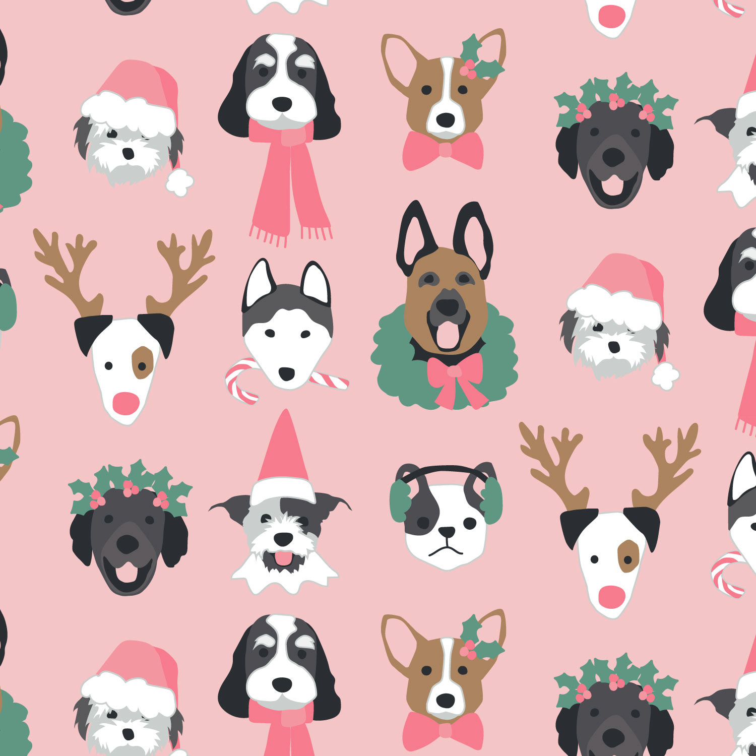 Christmas Pups on Pink