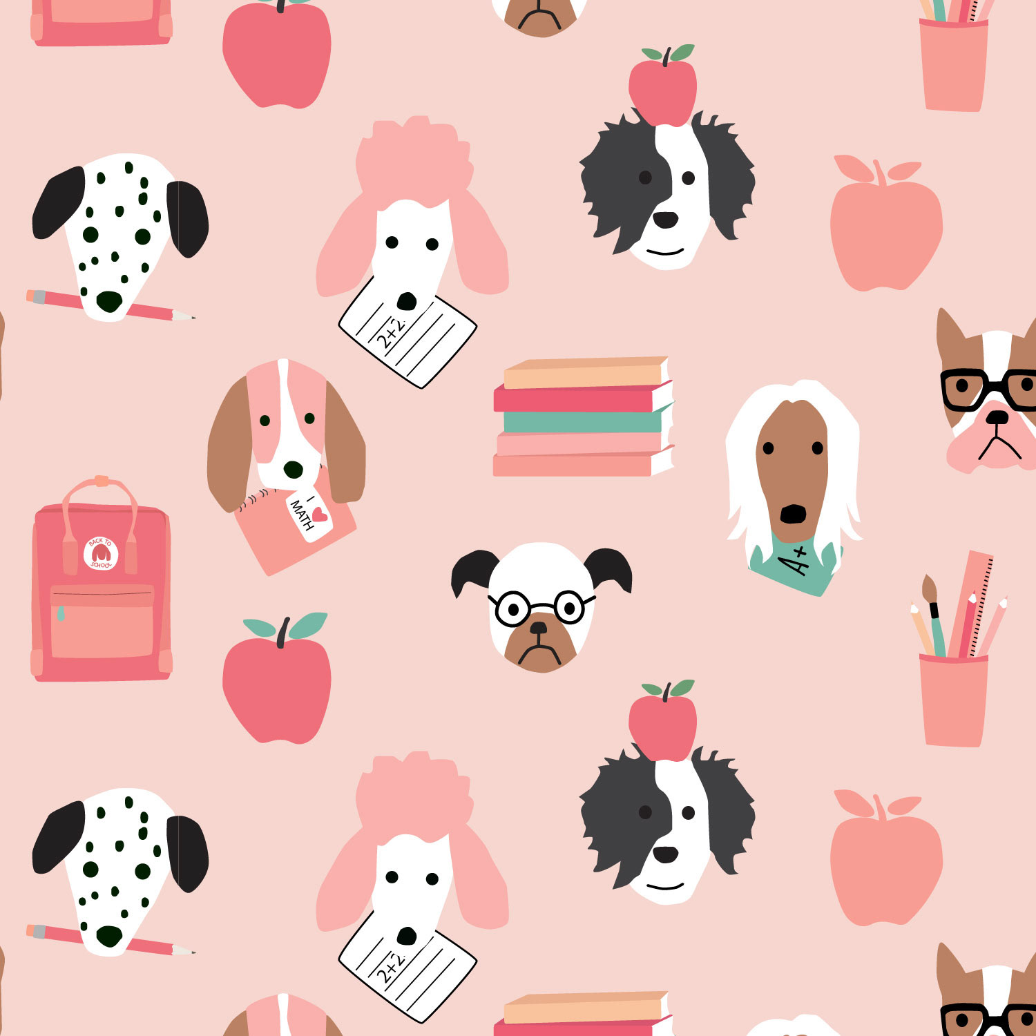 Pups at School on Pink