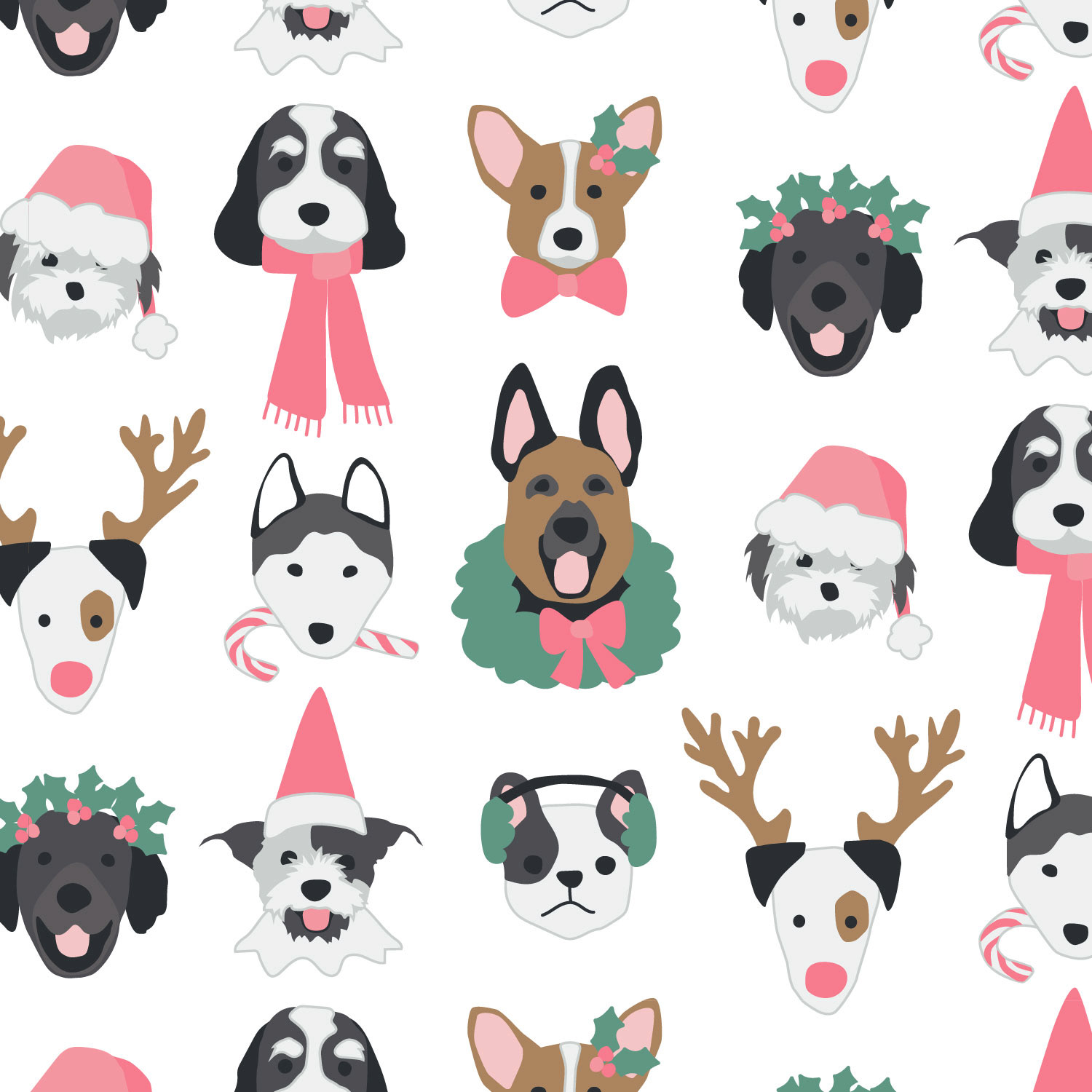 Pink Christmas Pups 2.0 on White