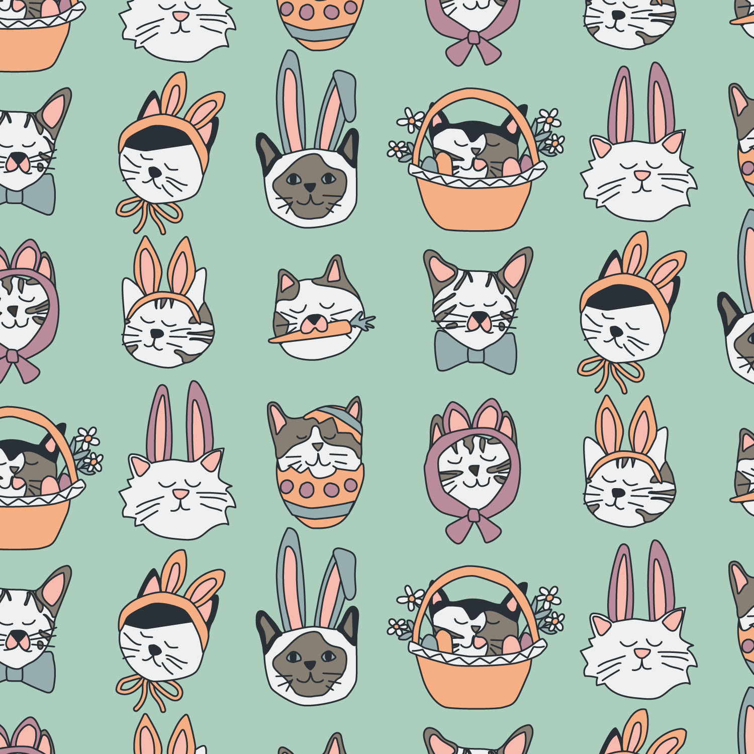 Easter Cats on Green