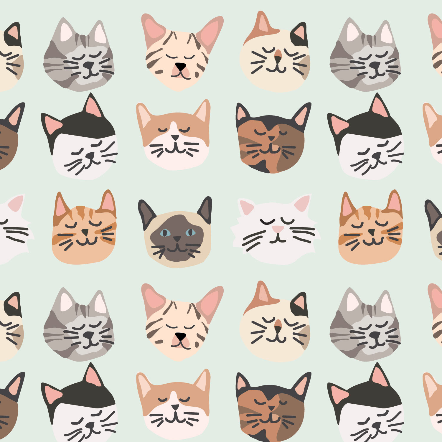 Detailed Cat Faces pattern