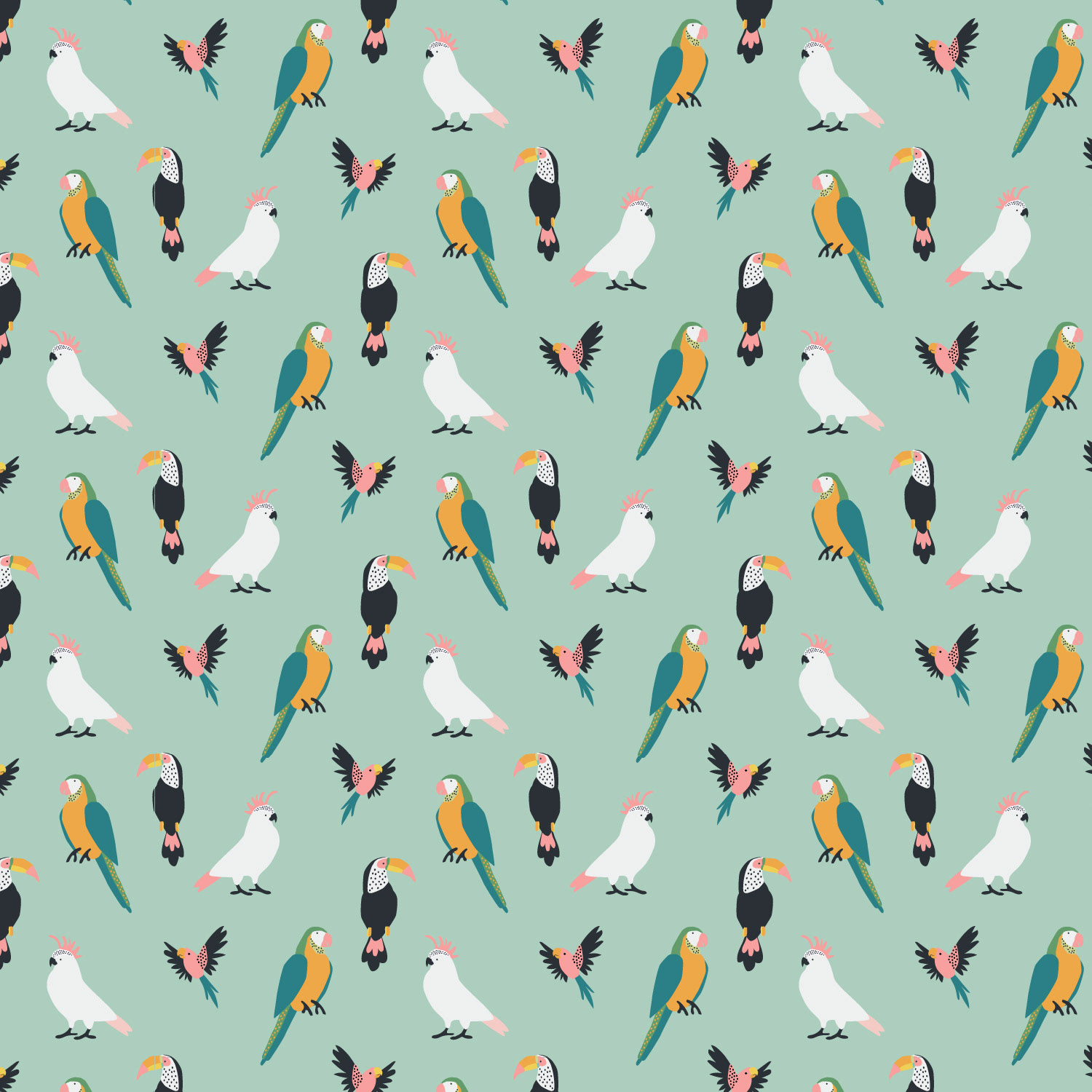 Tropical Birds on Green