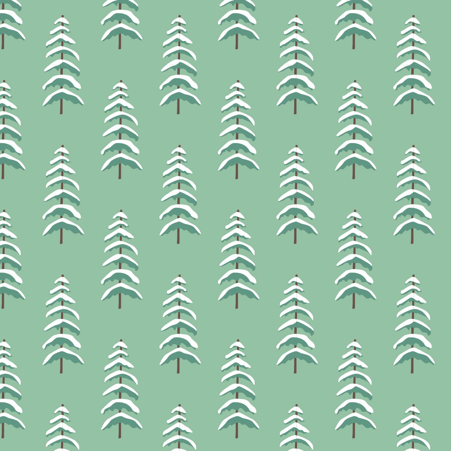 Snowy Trees on Green