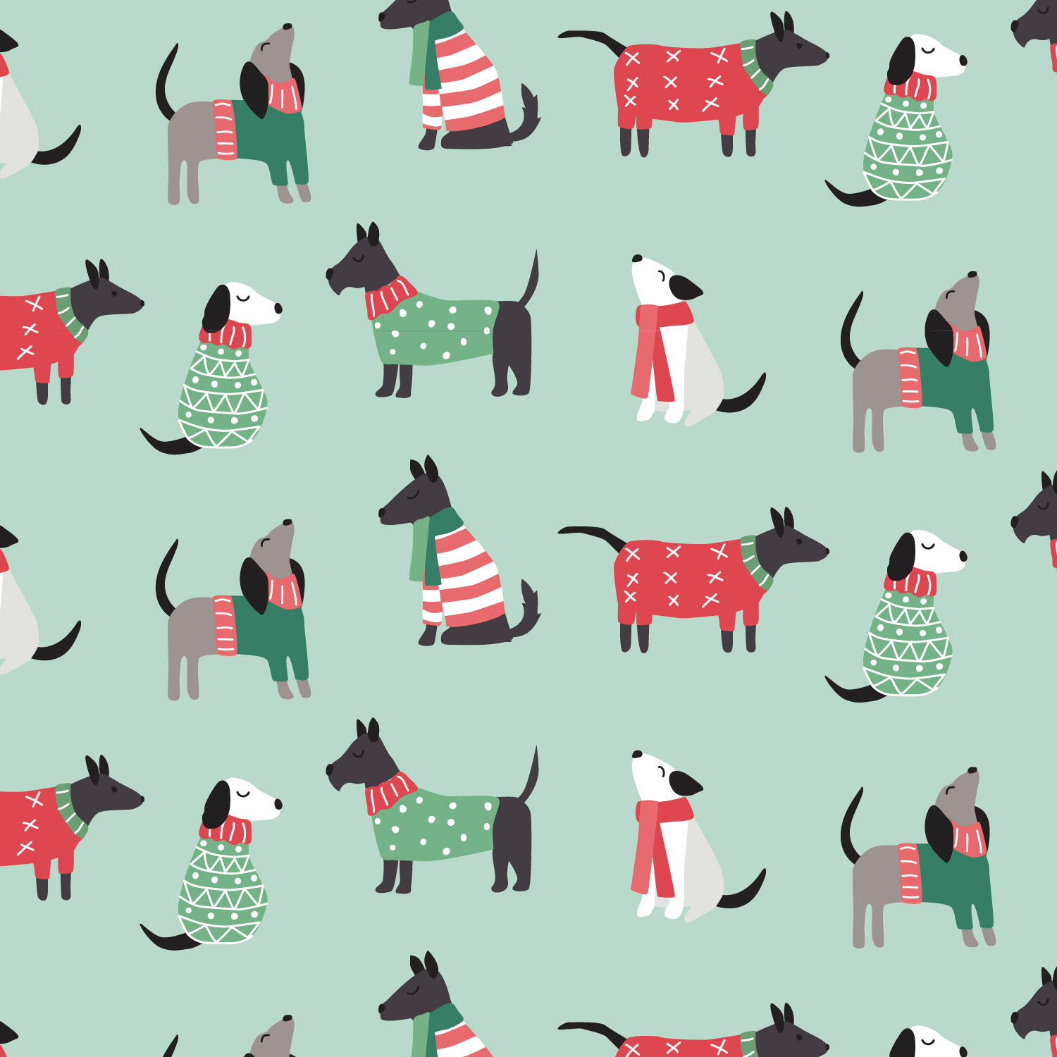 Dogs in Sweaters Pattern Green