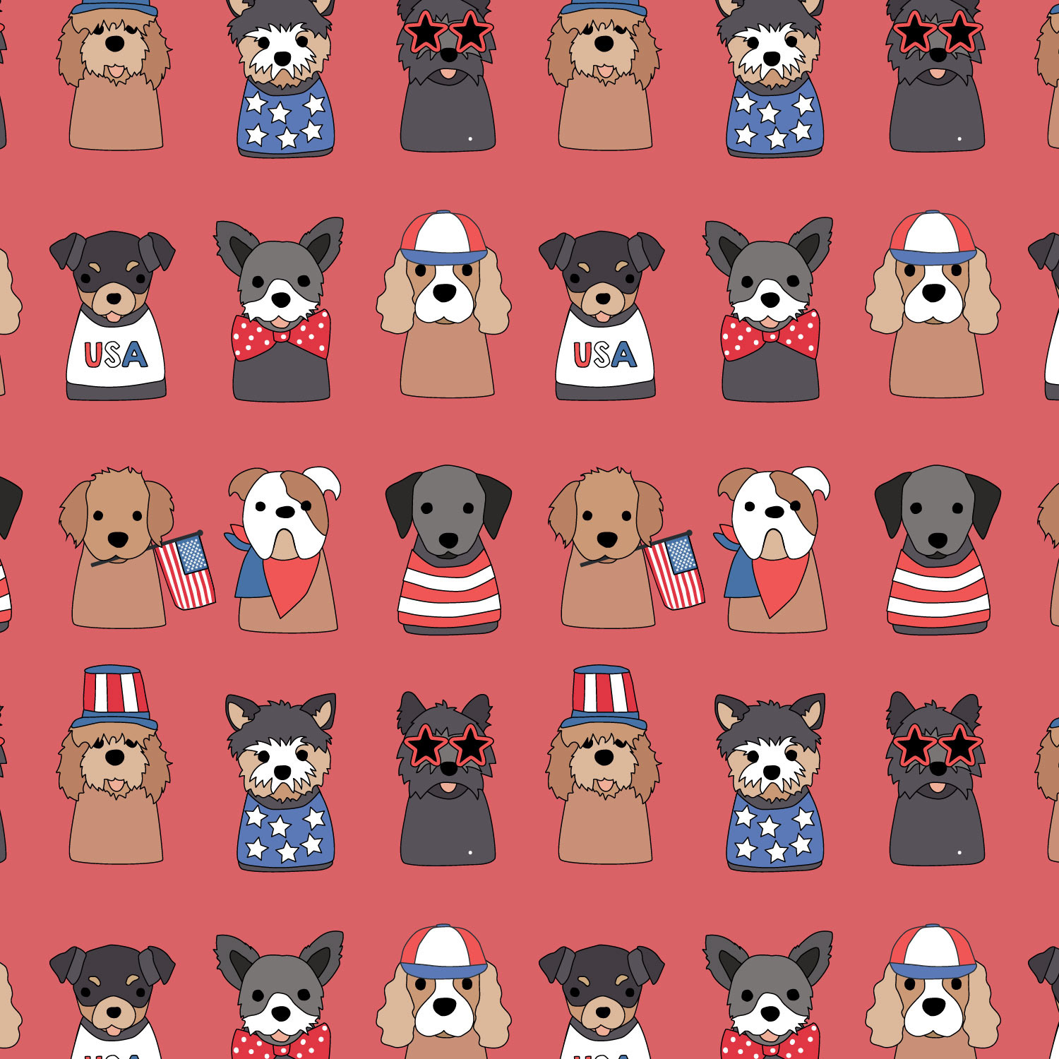 Patriotic Pups on Red