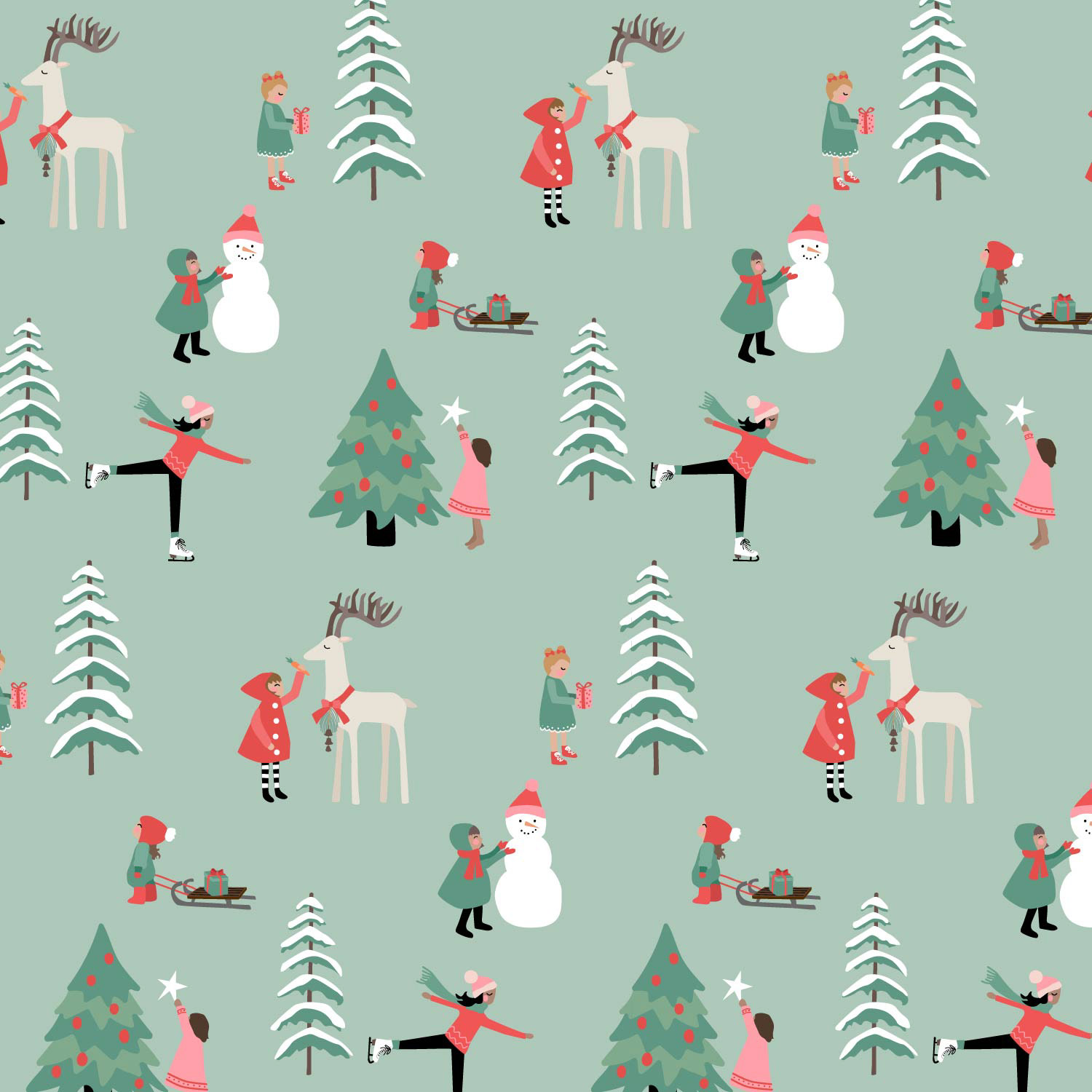 Holiday Children on Green