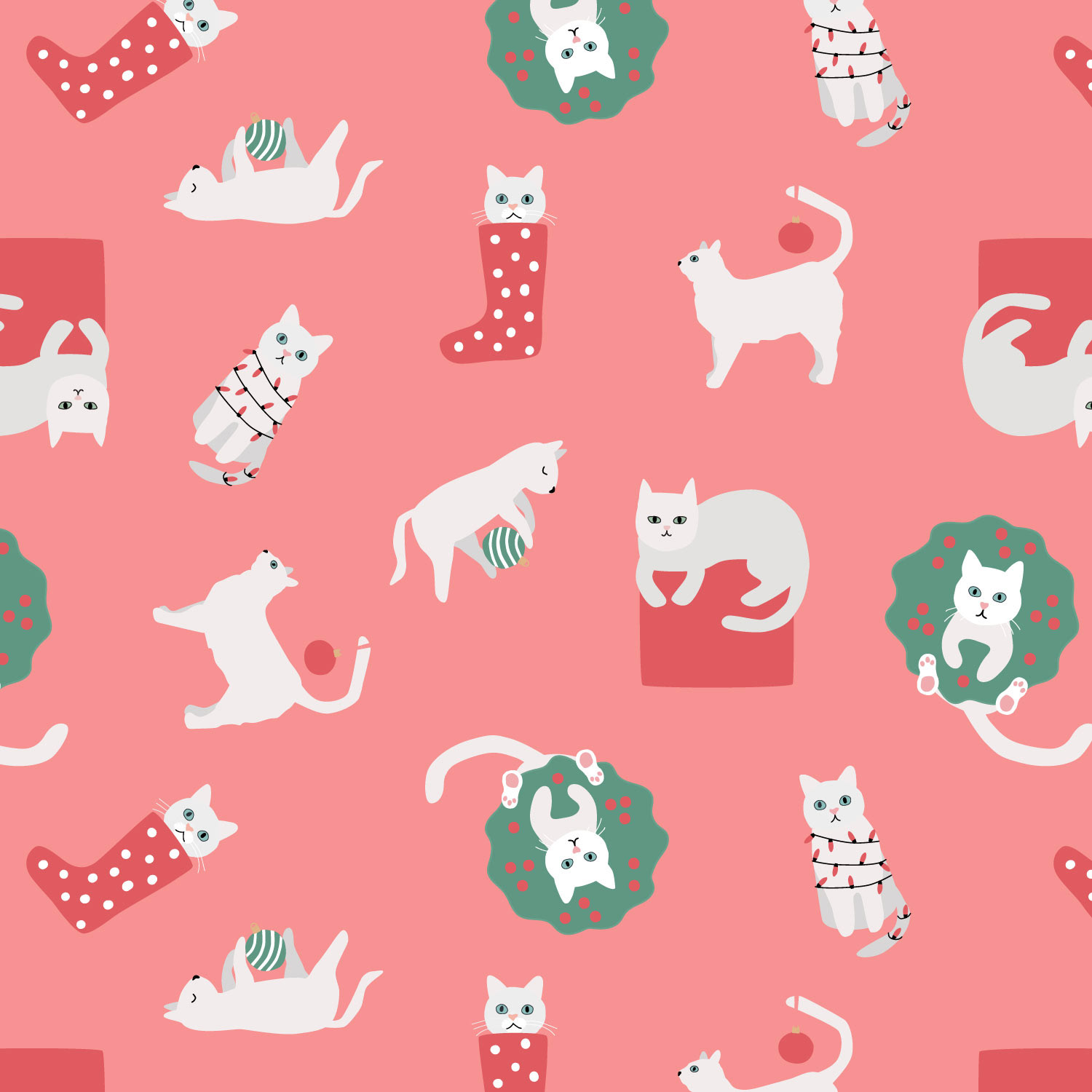 Christmas Cats on Pink