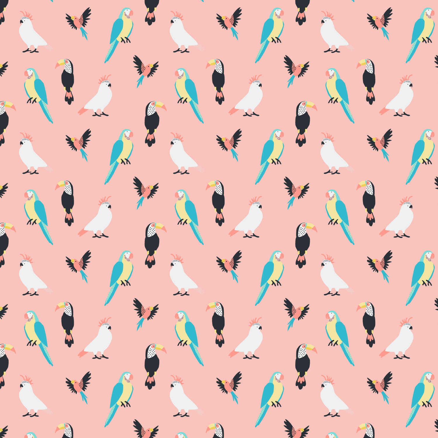 Tropical Birds on Pink