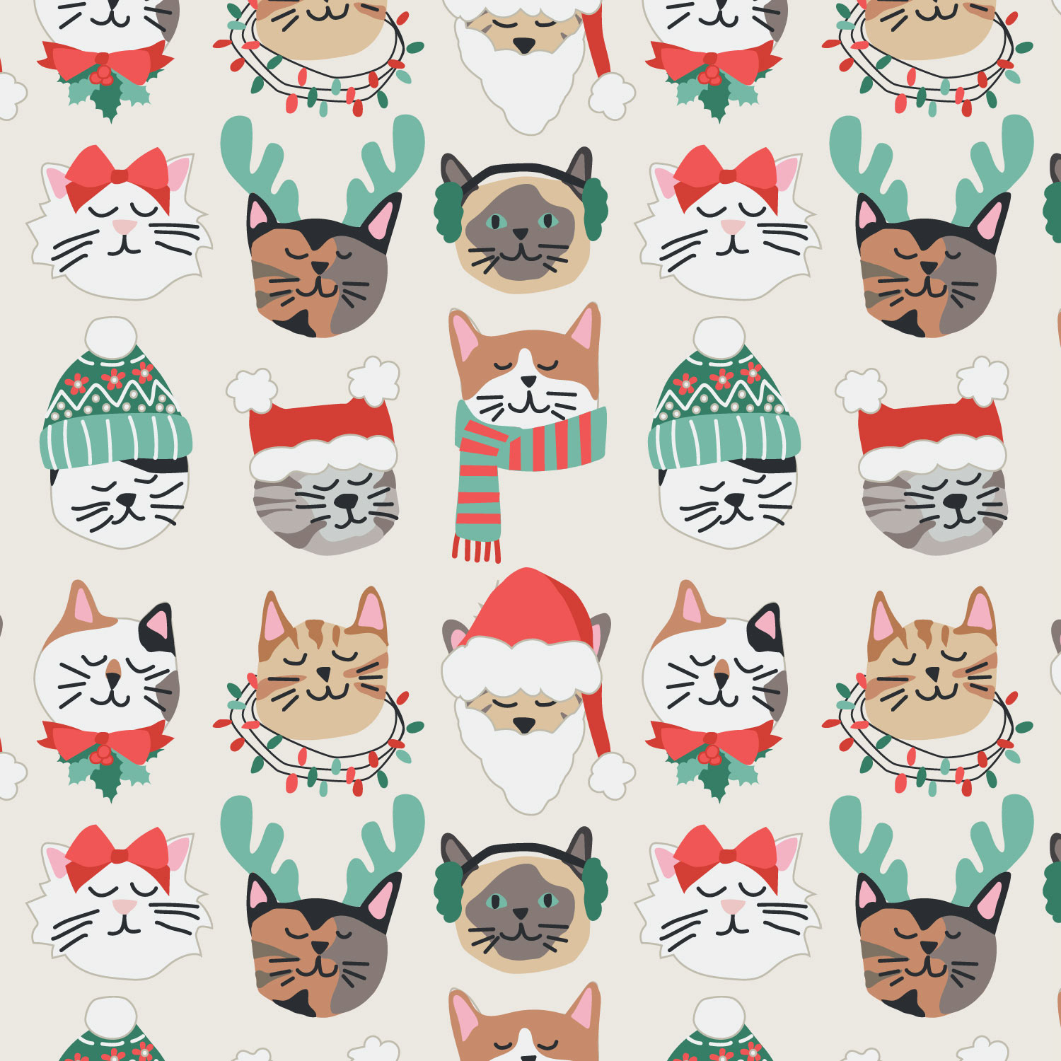 Christmas Cats on White