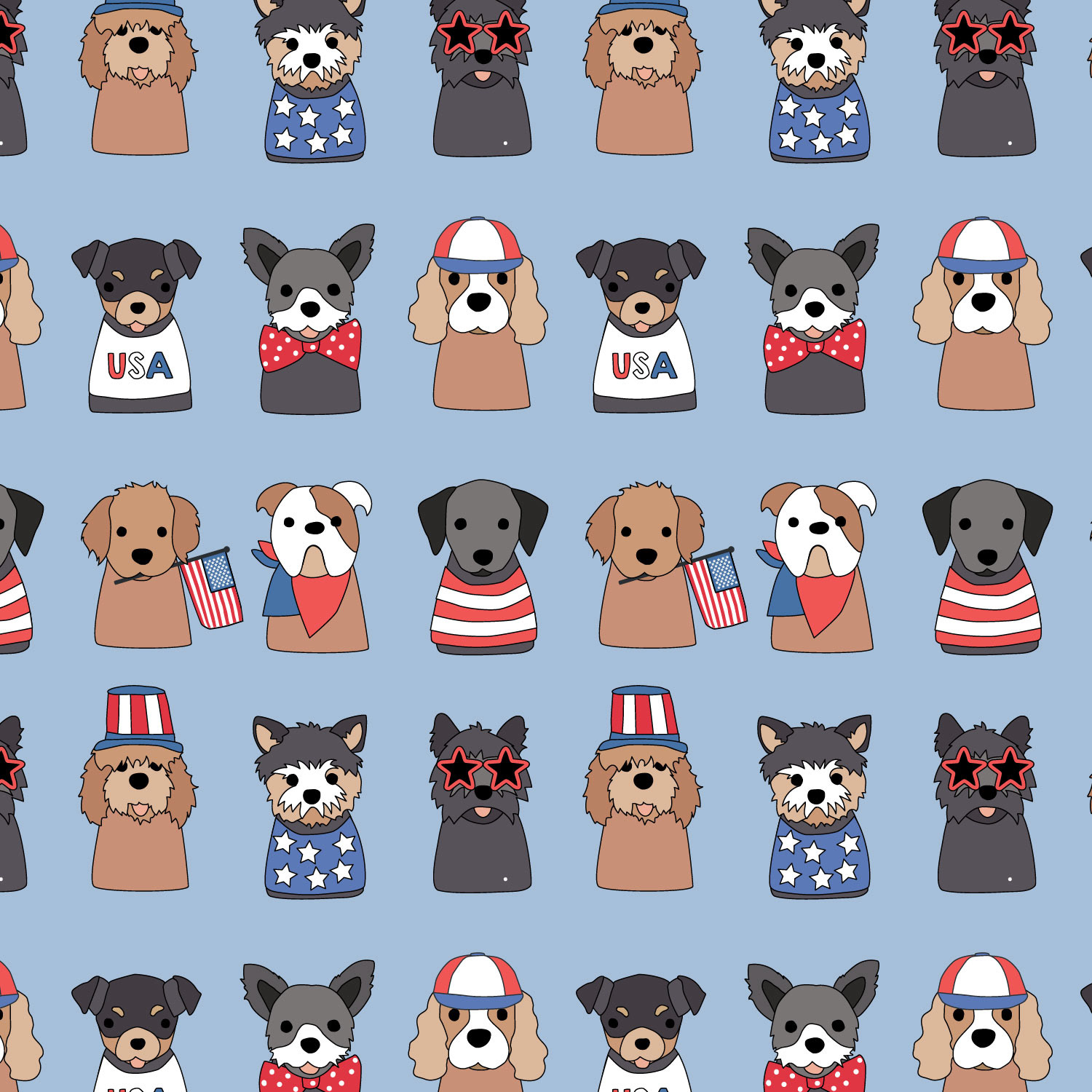Patriotic Pups on Blue