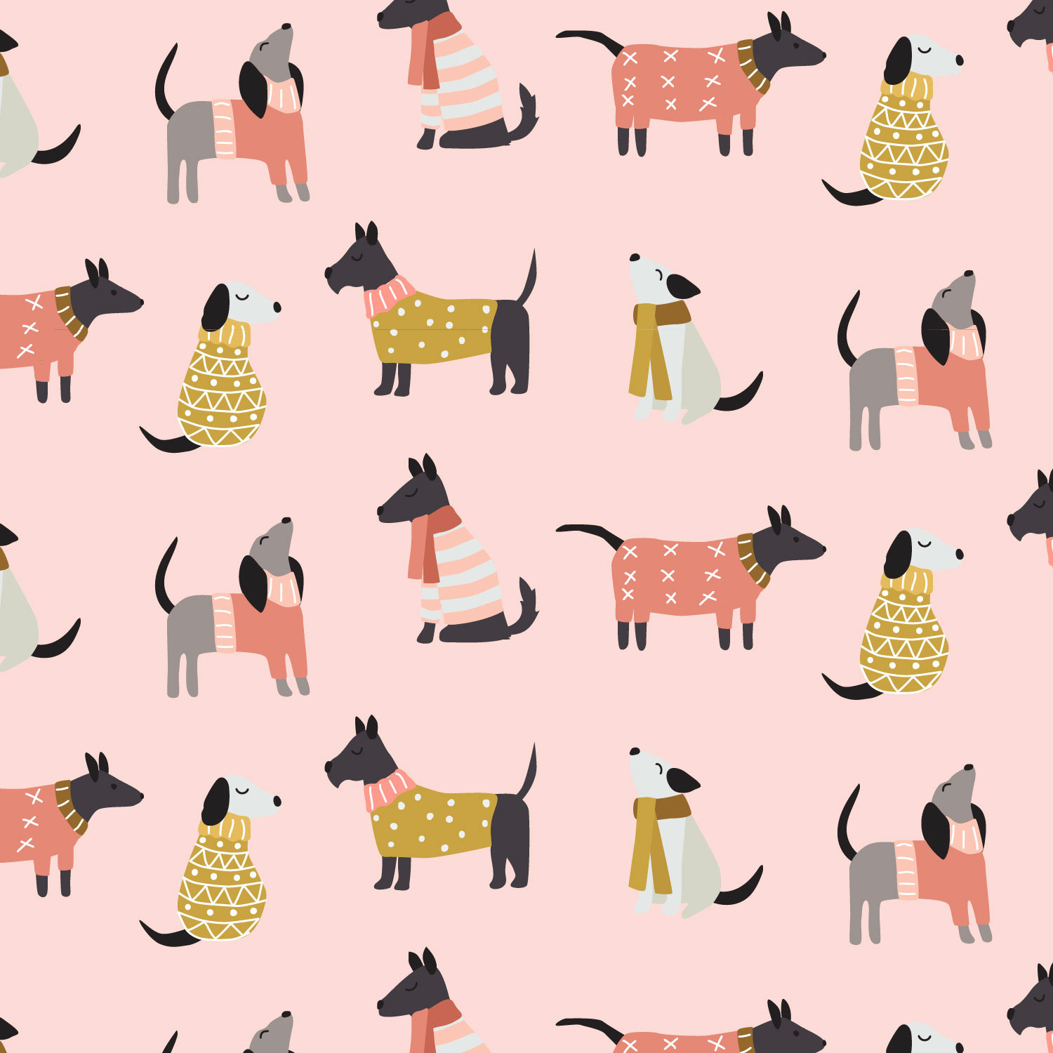Dogs in Sweaters Pattern Pink