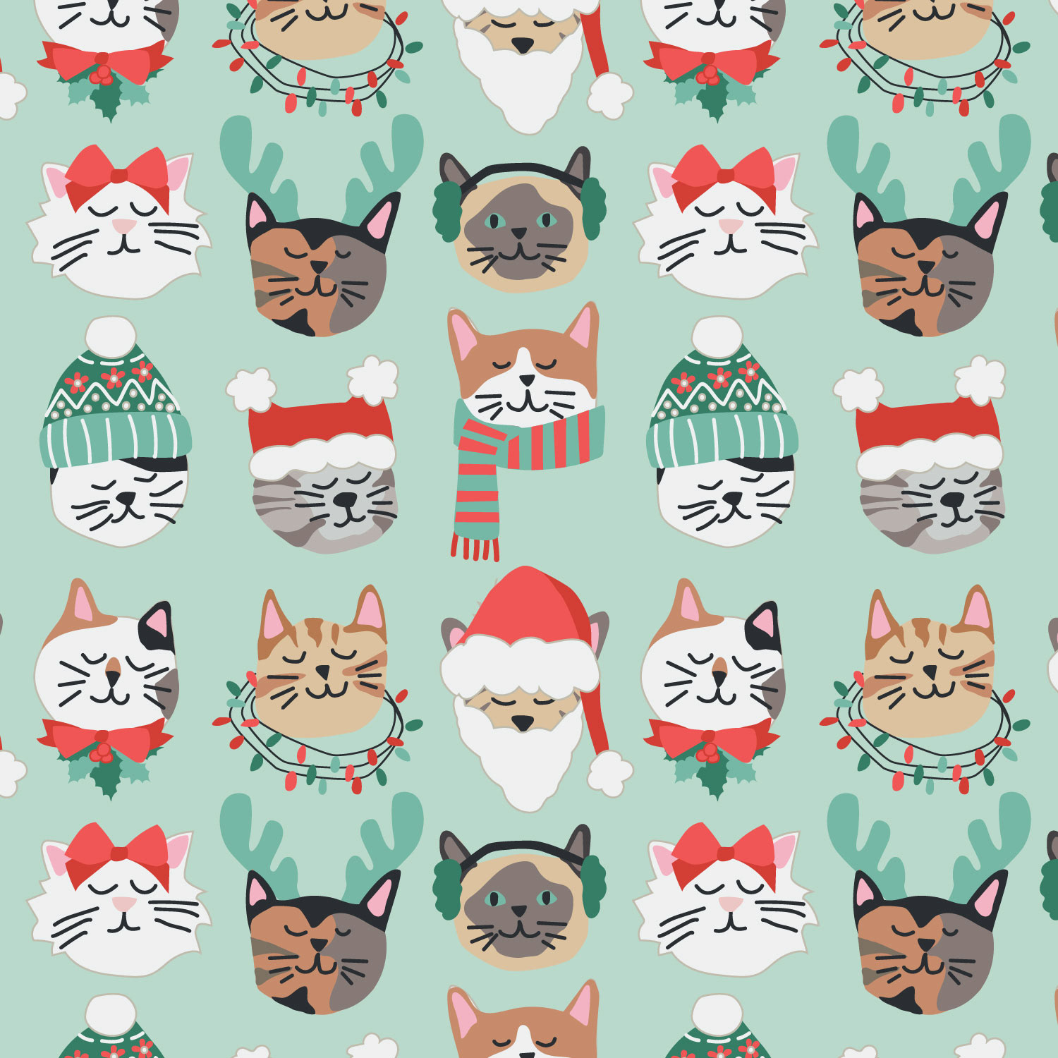 Christmas Cats on Green