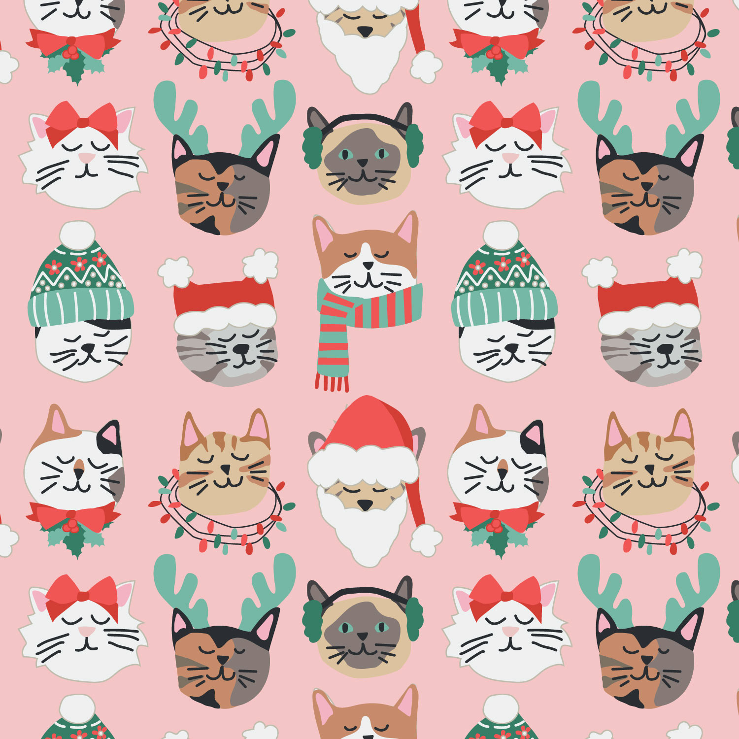 Christmas Cats on Pink