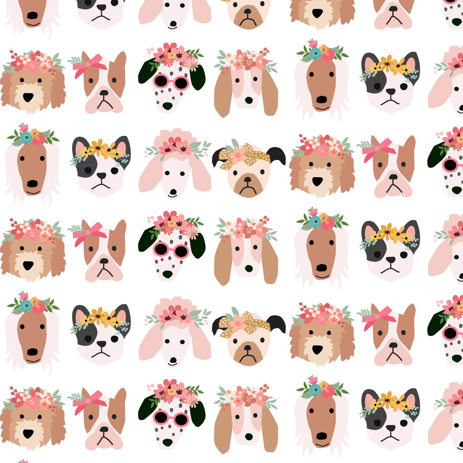 Original Pups with Flowers Pattern
