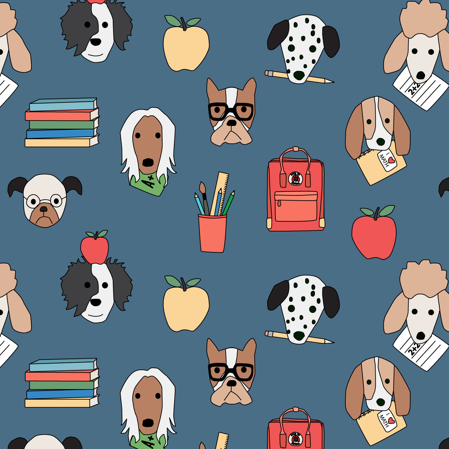 Back to School Pups on Blue