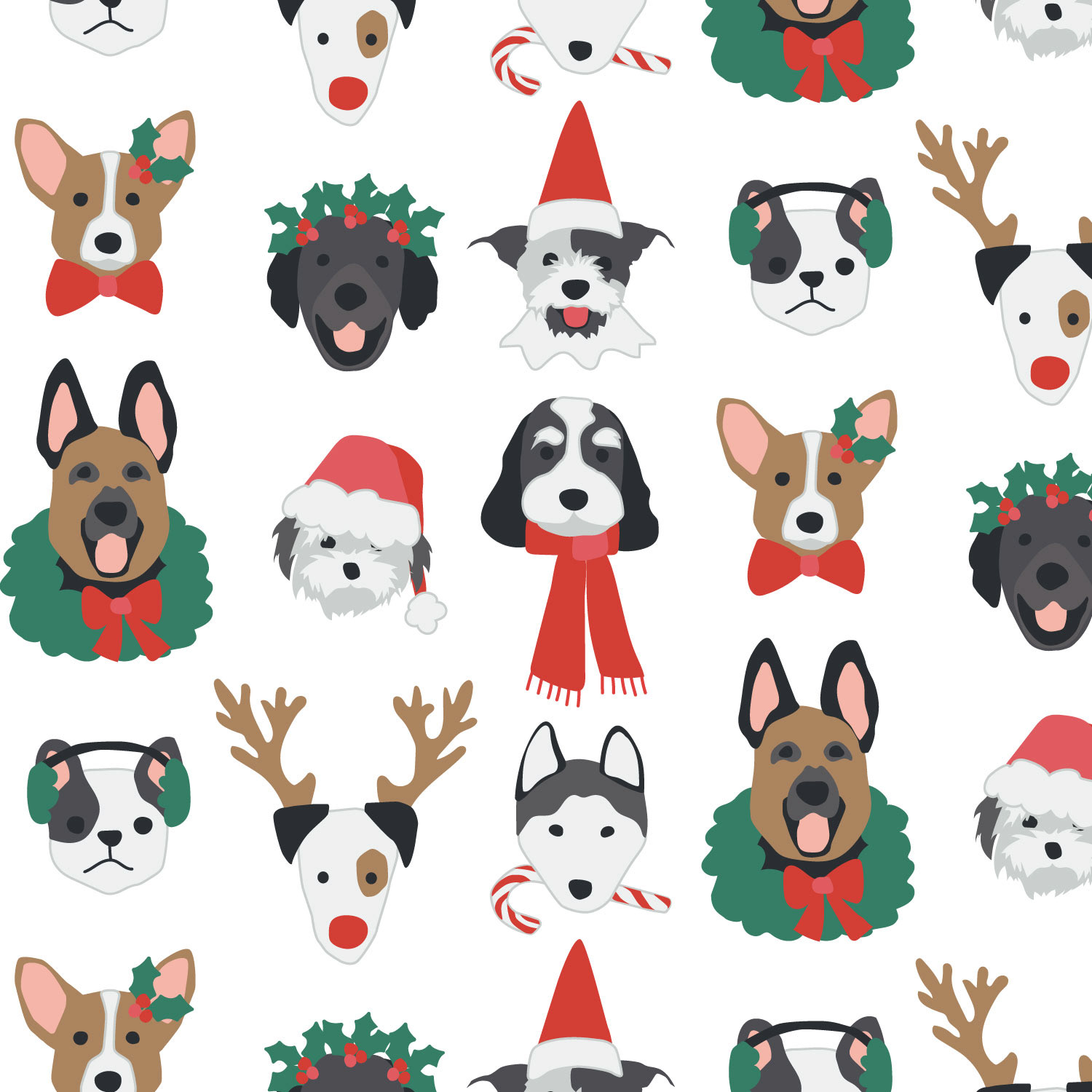 Christmas Pups on white