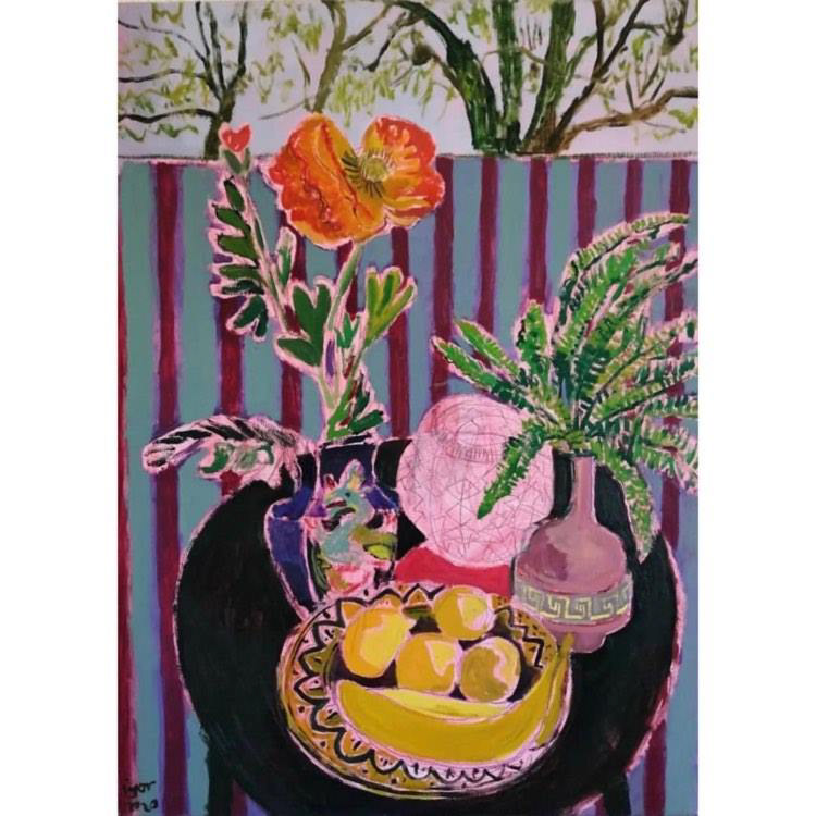 Still life on balcony, oil on linen, 60x80cm, 2020
