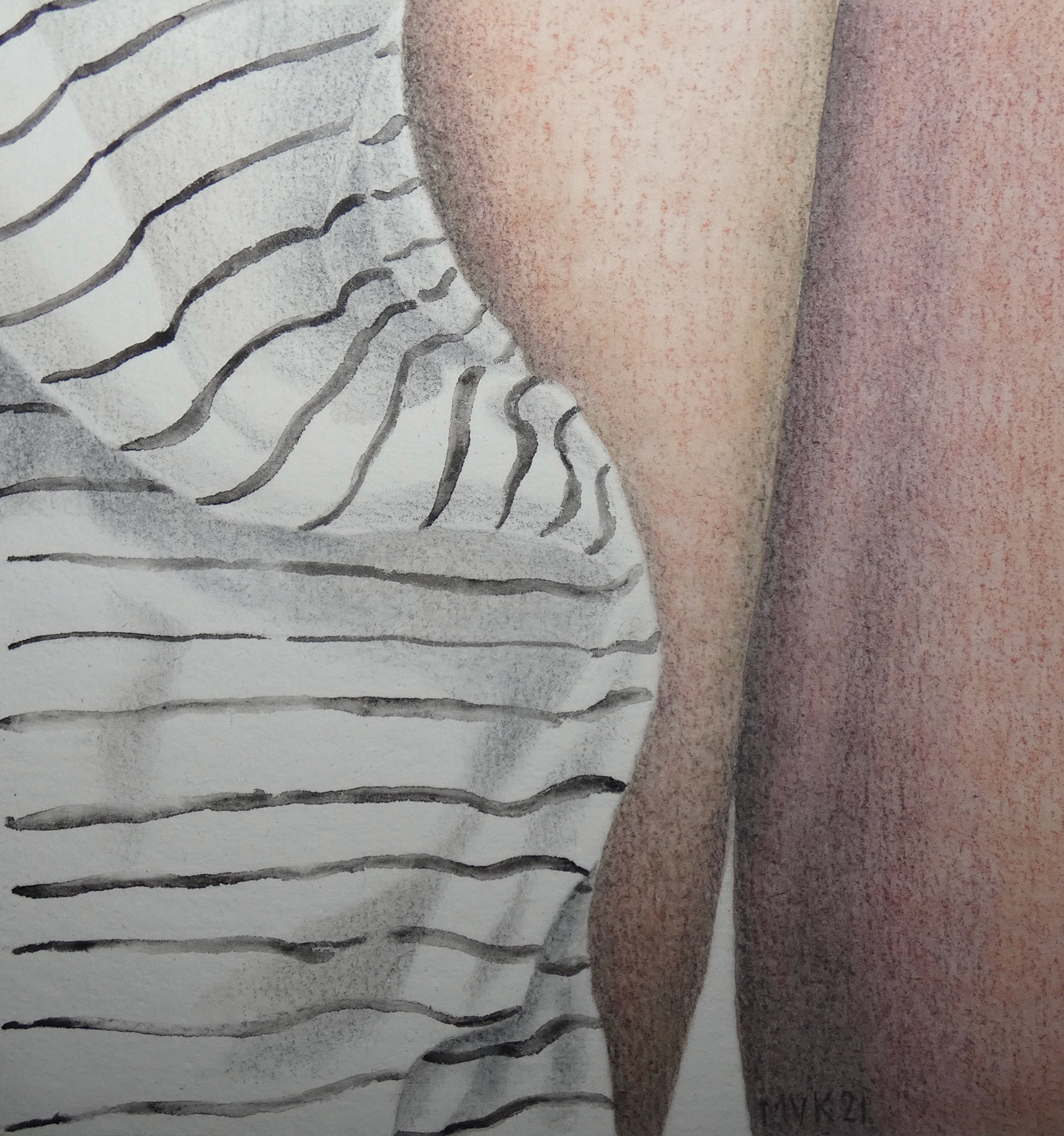 Maeve van Klaveren, SKIN TO SKIN, aquarel, potlood en pastels op papier, 14 x 13 cm, 2021