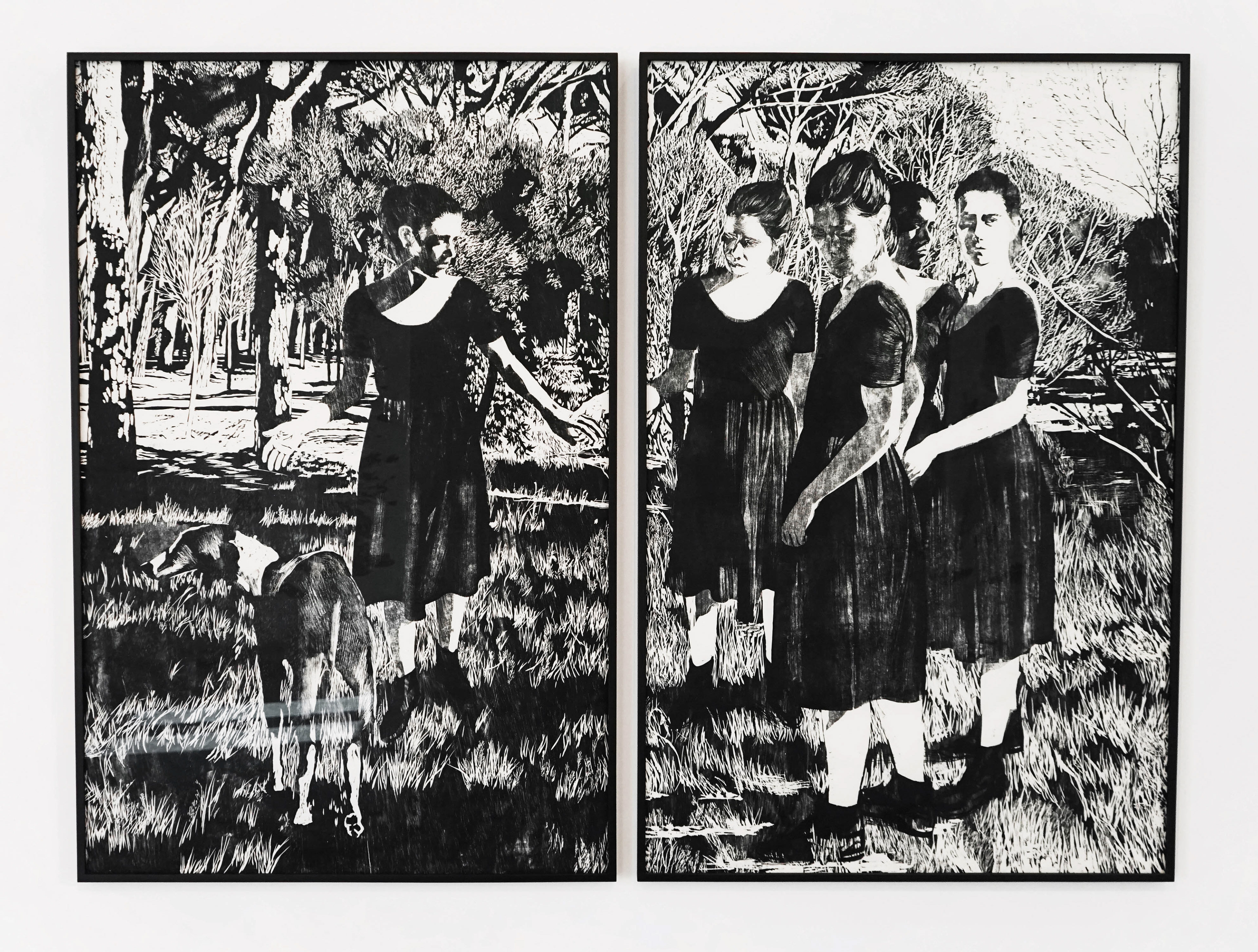 Undefined territory I, 2018, Xylographie, diptyque, 200 x 150 cm.