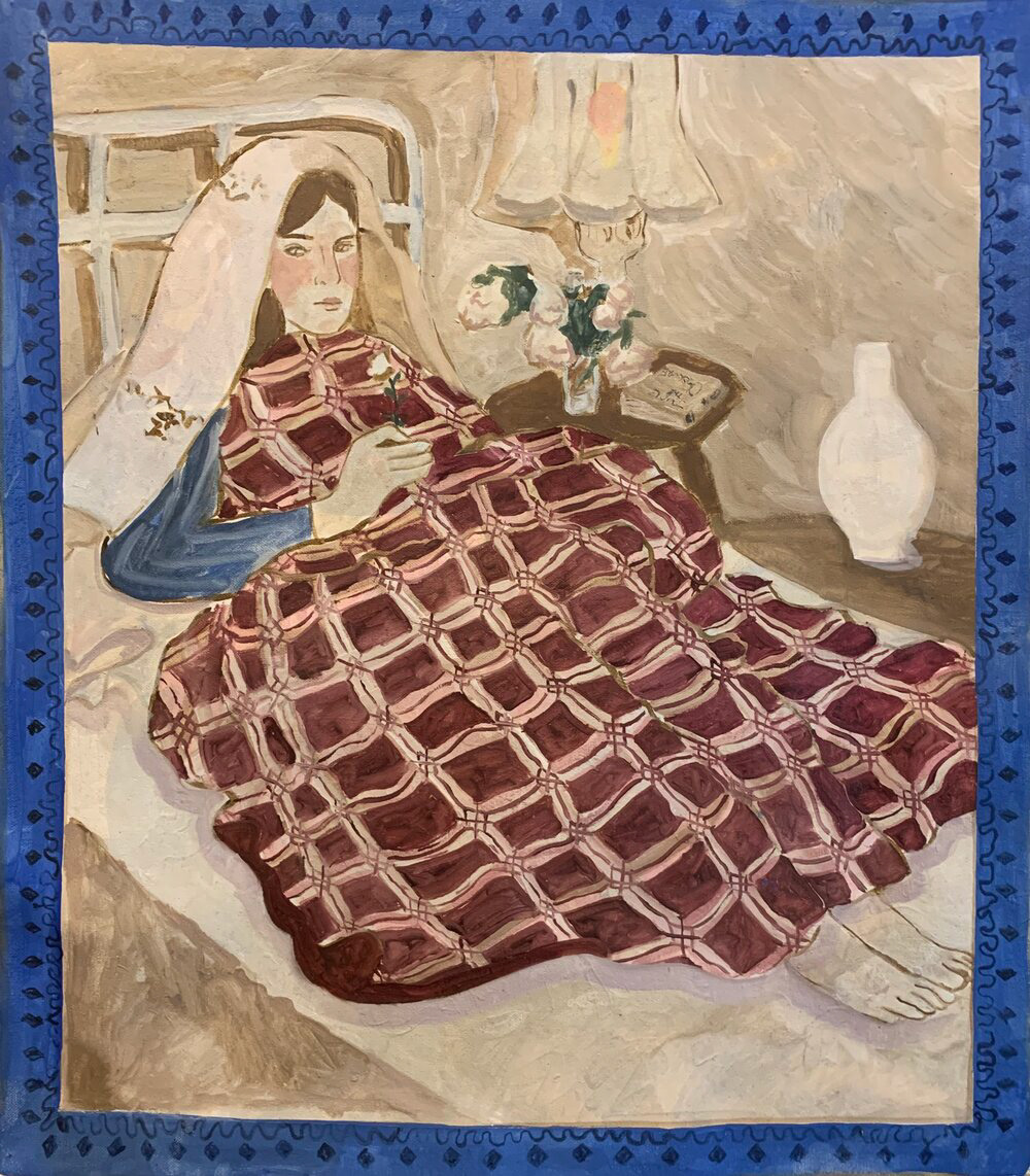 Self Portrait in Bed as Bride 2020 52 x 45.5 cm, Oil on Canvas