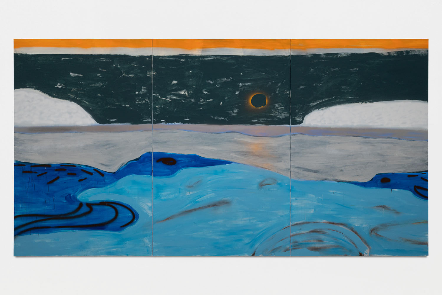 Vanishing Landscape 23, acrylique, pastel et spray sur toile, 260x495 cm, 2021