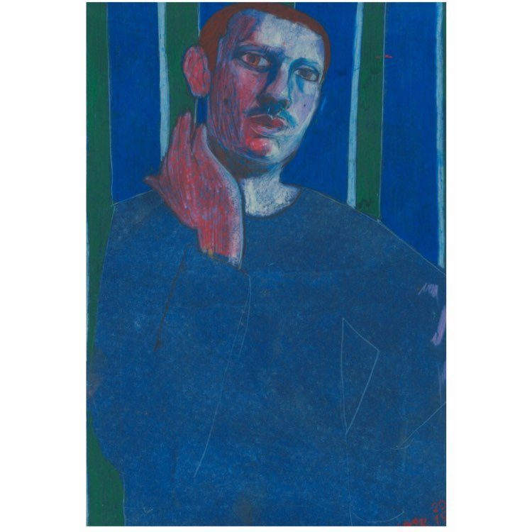 Self portrait in july, coloured pencil on paper, 29x43 cm, 2019