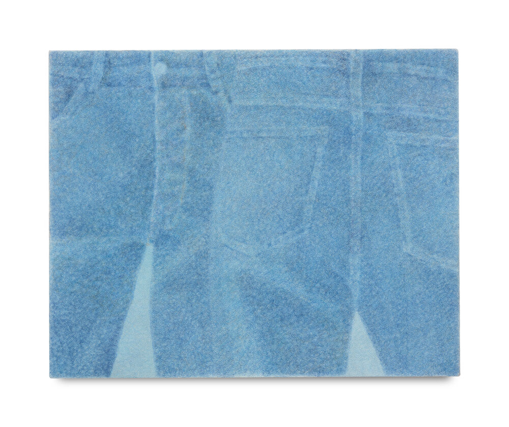 Two jeans, 2021 Pigment and pastel on crepe 41cm x 51cm