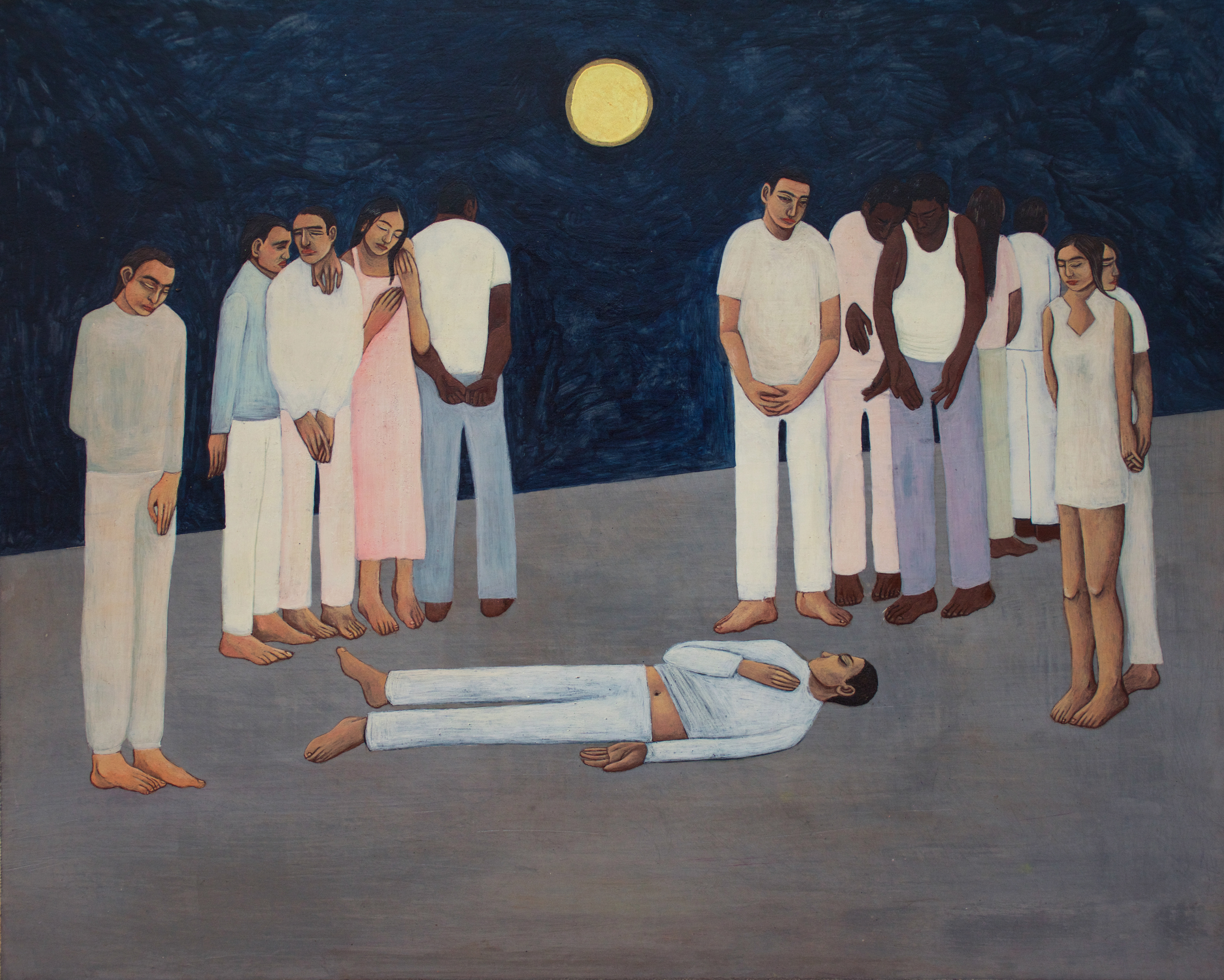 Enterrement, 2020, tempera et feuille d'or sur bois entoilé 28 x 34,5 x 2 cm
