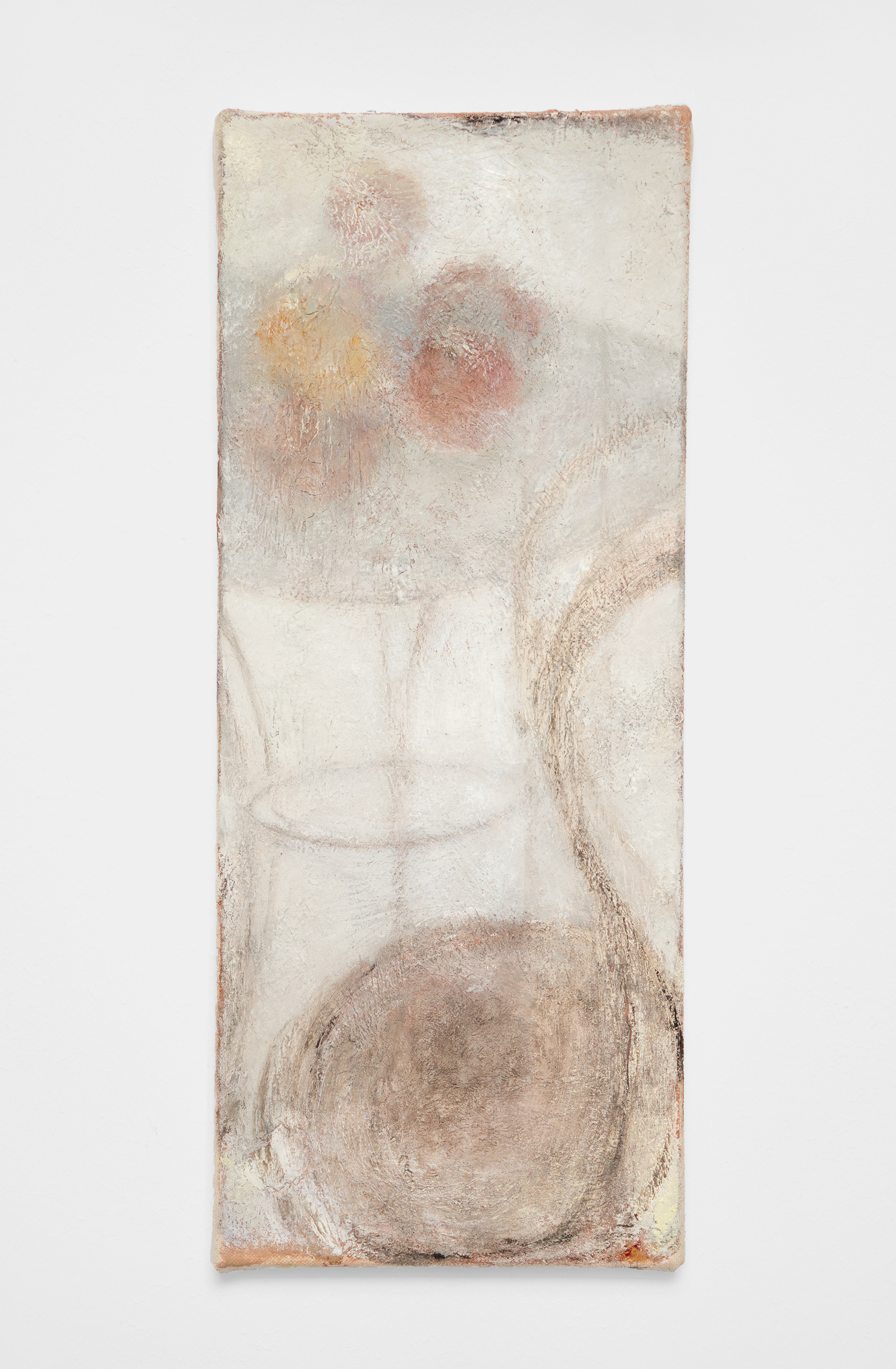 Merve Ceylan, i can taste the tin in the sky, 2026, oil, pigment, beeswax and clay ground on canvas  42 x 17 cm 