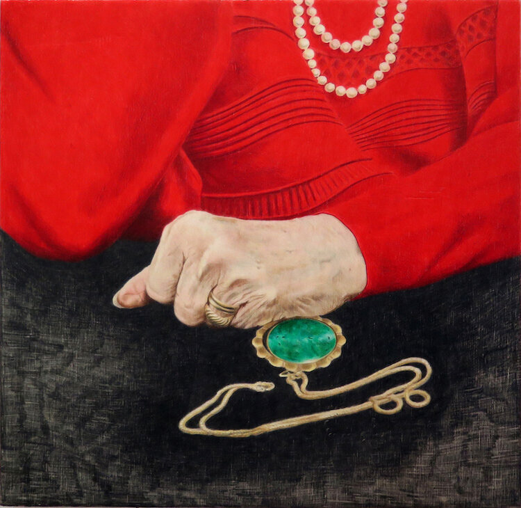 Mamie, 2020, Crayon de couleurs sur bois, 30x30 cm