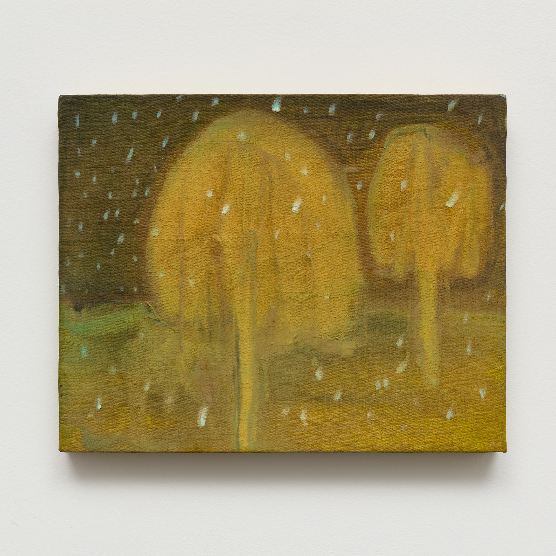 Maxime Testu  Les saules pleureurs, 2024, pigments, charcoal, ink on wood,  24 x 30 cm  