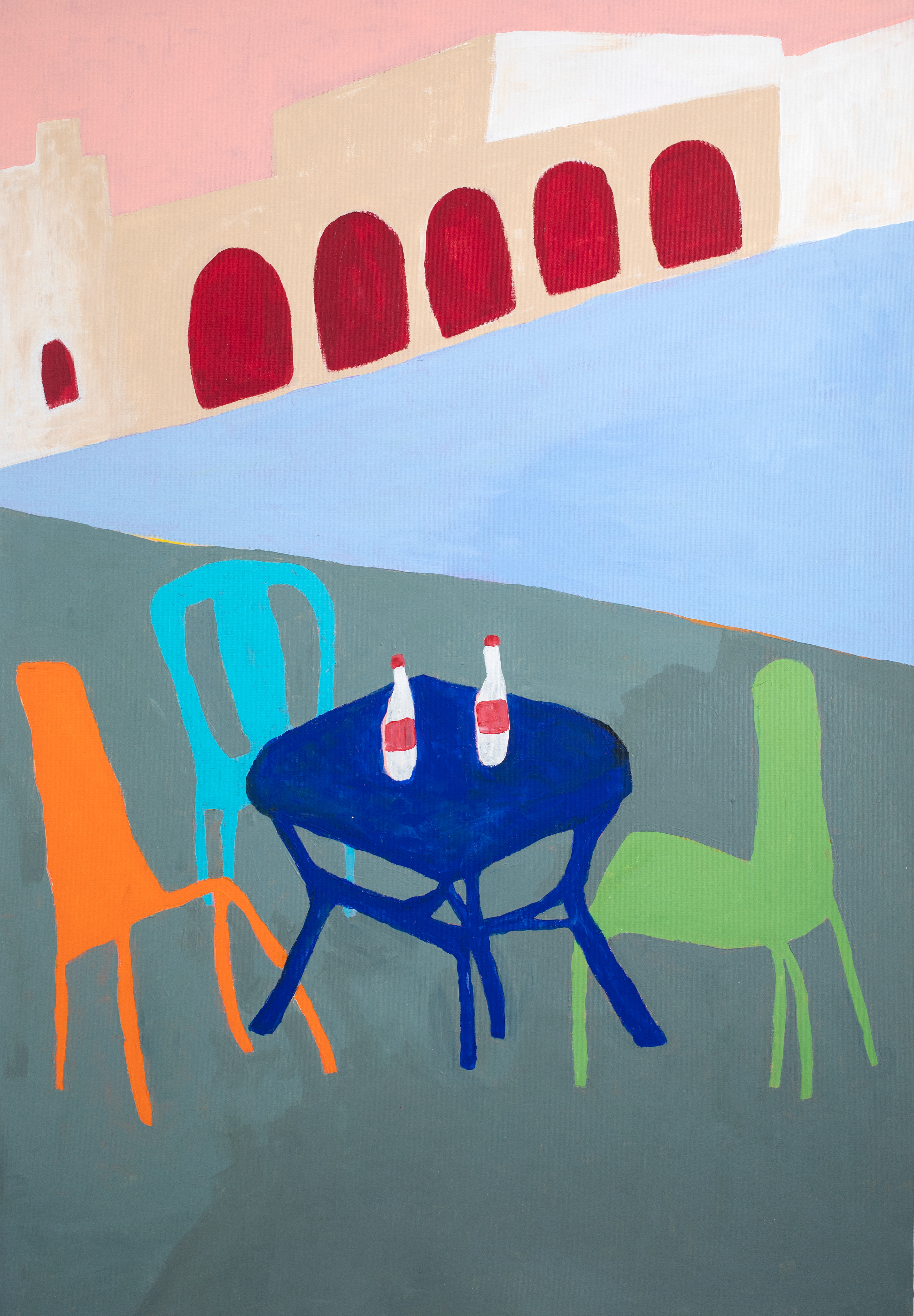 Plastic Chairs and Coke, 2019, Tunisian Sceneries, Acrylic on canvas