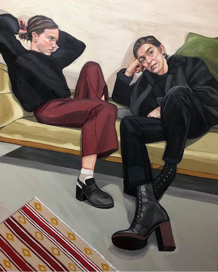 A portrait of two female painters