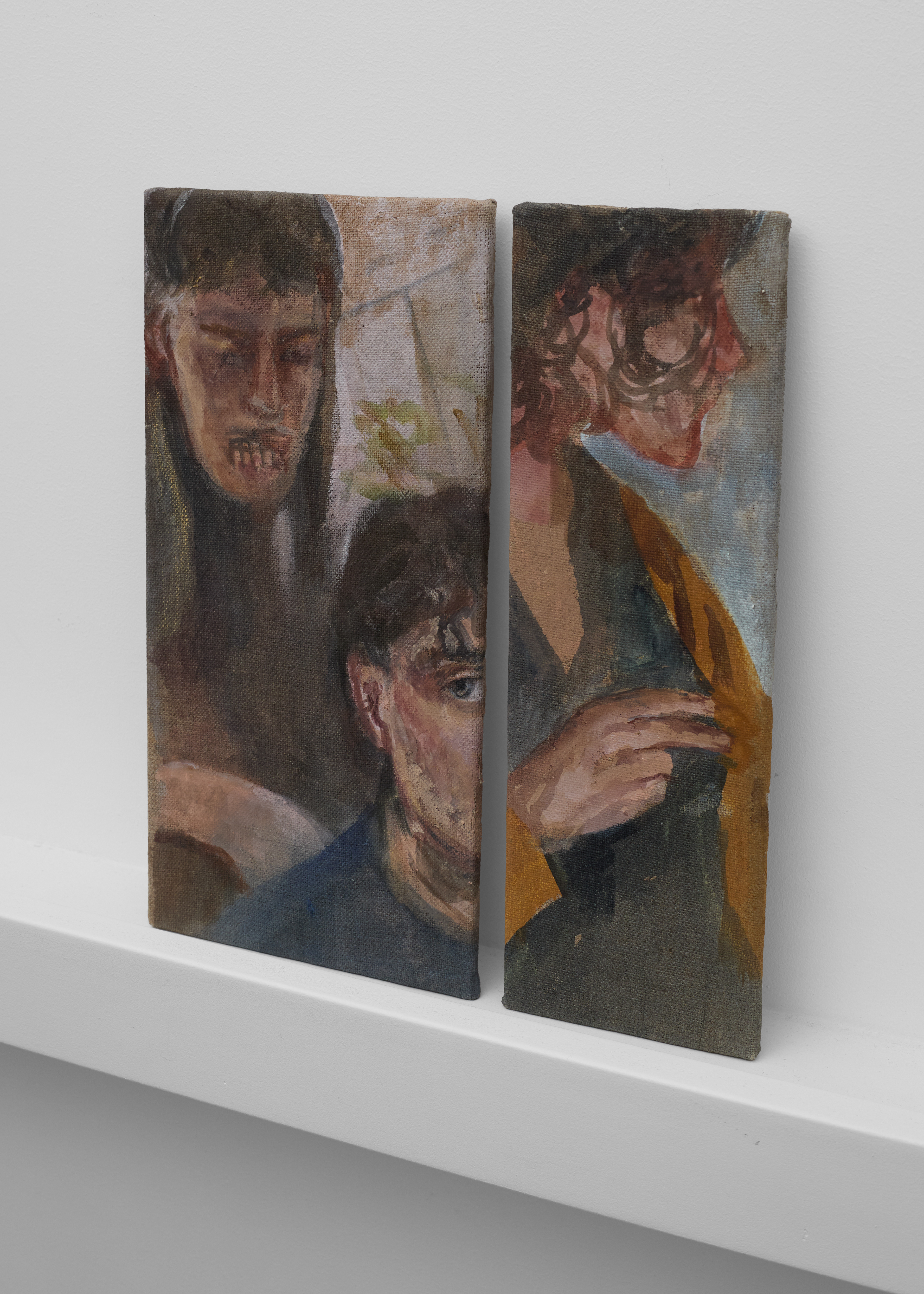 Cécile Lempert, Splits and Screens V, 2025, détrempe et pastel sur toile marouflée sur bois ©Albane Durand-Viel