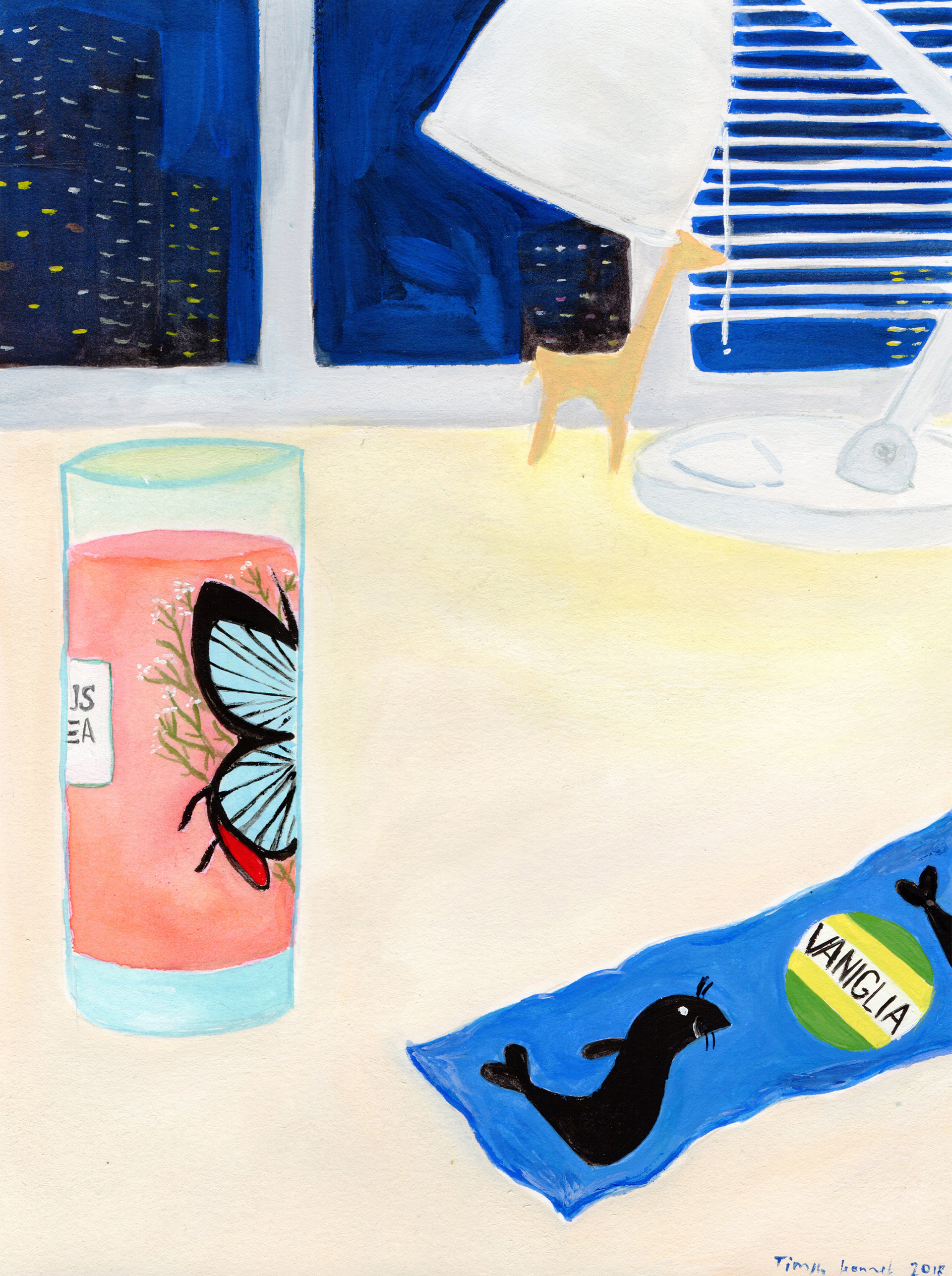 Nature Morte, l’Etudiant, gouache sur papier 18x24 cm, Paris, 2018, partie de l’exposition «Playtime», galerie Forma à Lausanne, 2018