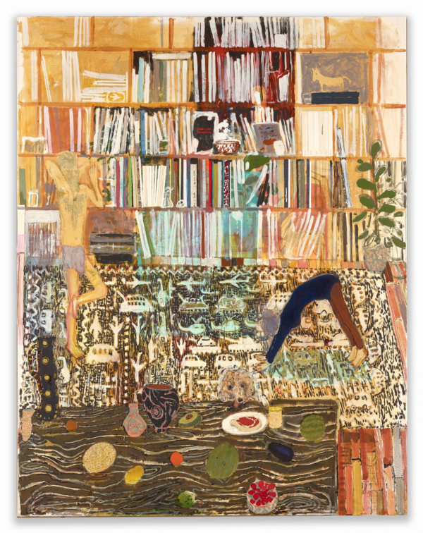Relationship, 2019, distemper on canvas, 82 5⁄8 × 65 inches; 210 ×165 cm. Private collection, courtesy of Ingleby, Edinburgh.