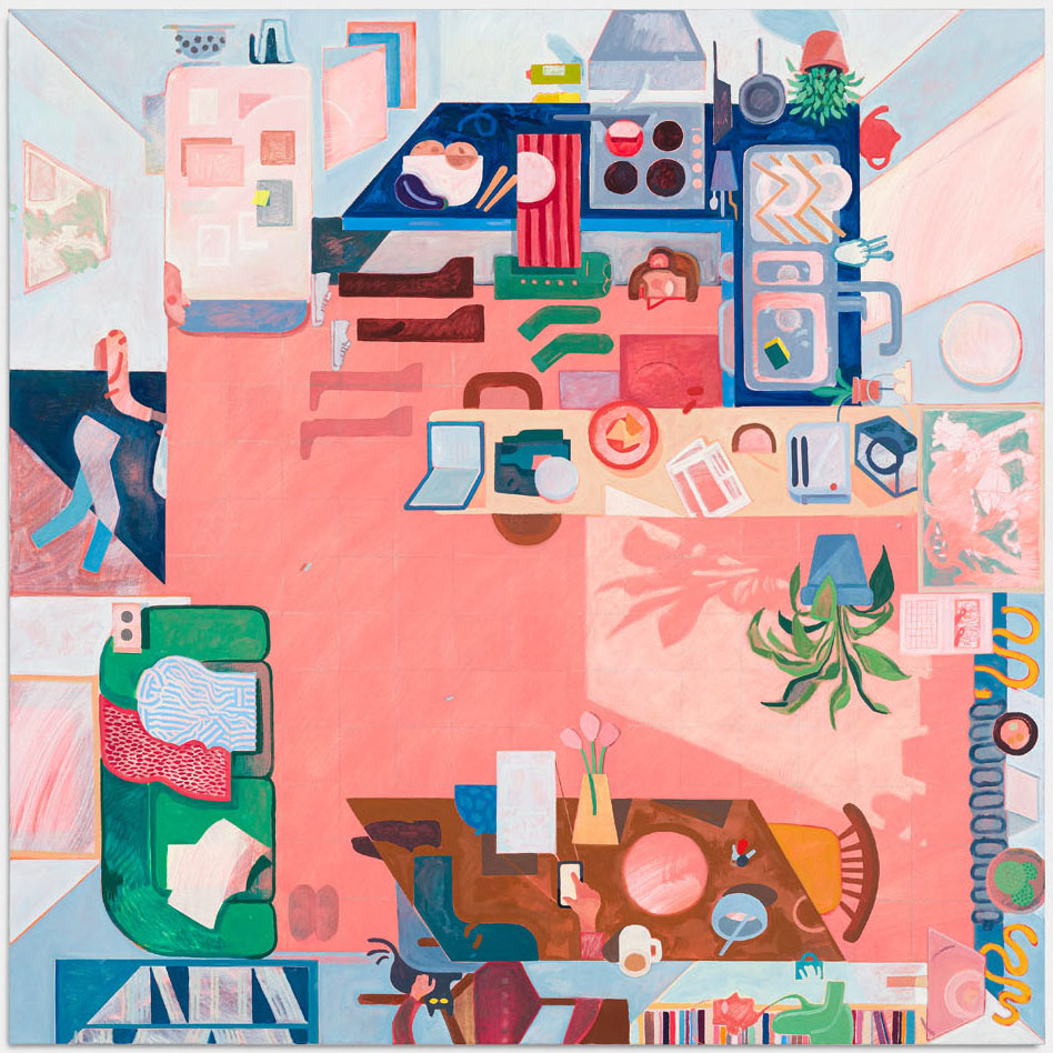 Kitchen (VI), 2020, huile sur toile, 150 x 150 cm © Romain Darnaud