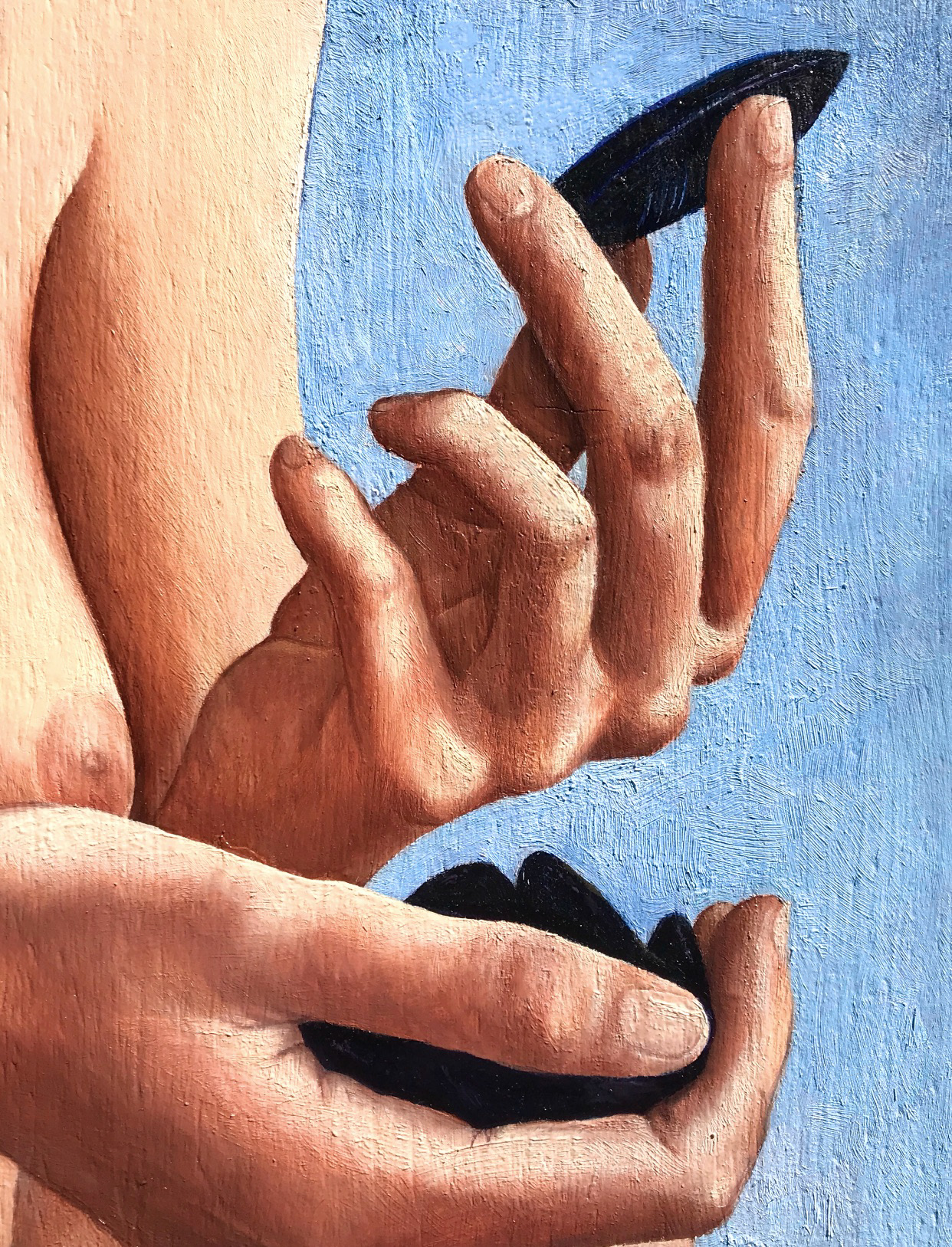 Les Moules, huile sur bois, 25 x19 cm, 2020