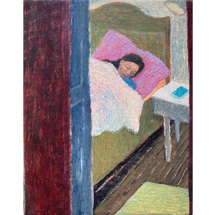L asleep, egg tempera on board, 14x17.5cm, 2021