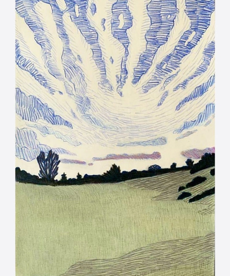 EVENING SKY. BEHIND MY HOUSE, colorpencil , graphite and chalk, 42x30cm, 2020