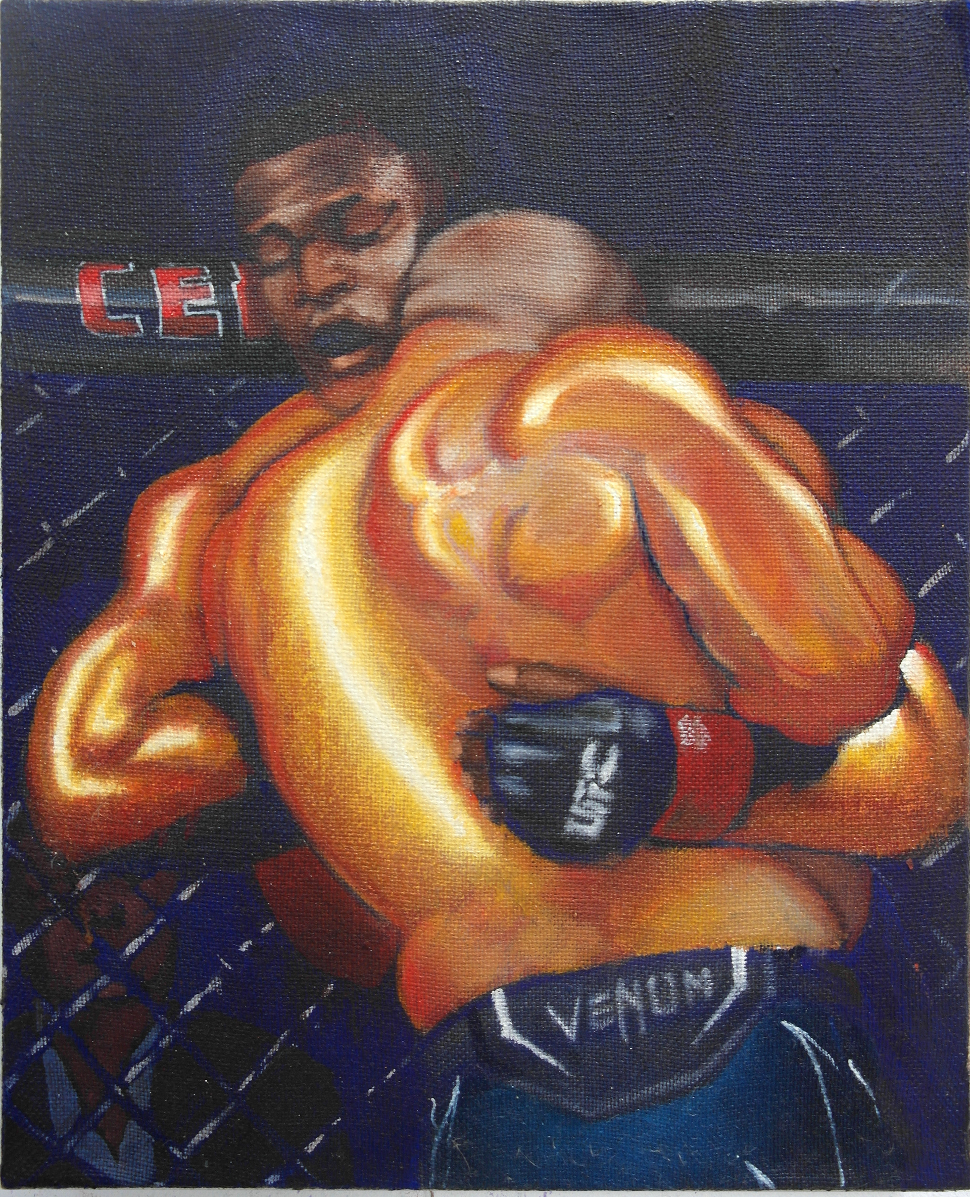 Gane/Ngannou, 2022, détrempe et huile sur toile, 41x50cm