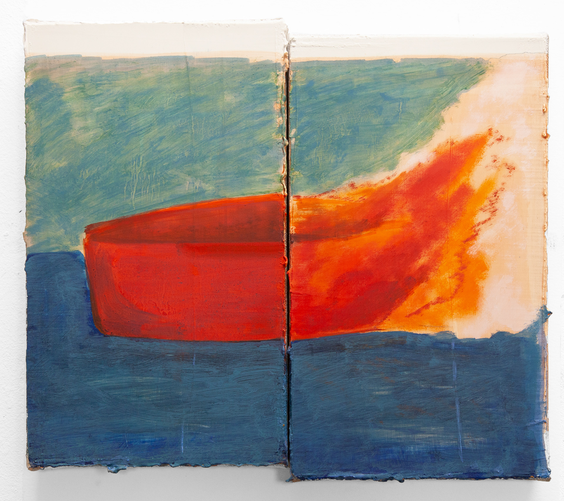 Sans-titre, brûler son bateau, 2022, huile sur toile, 24 x 28 cm