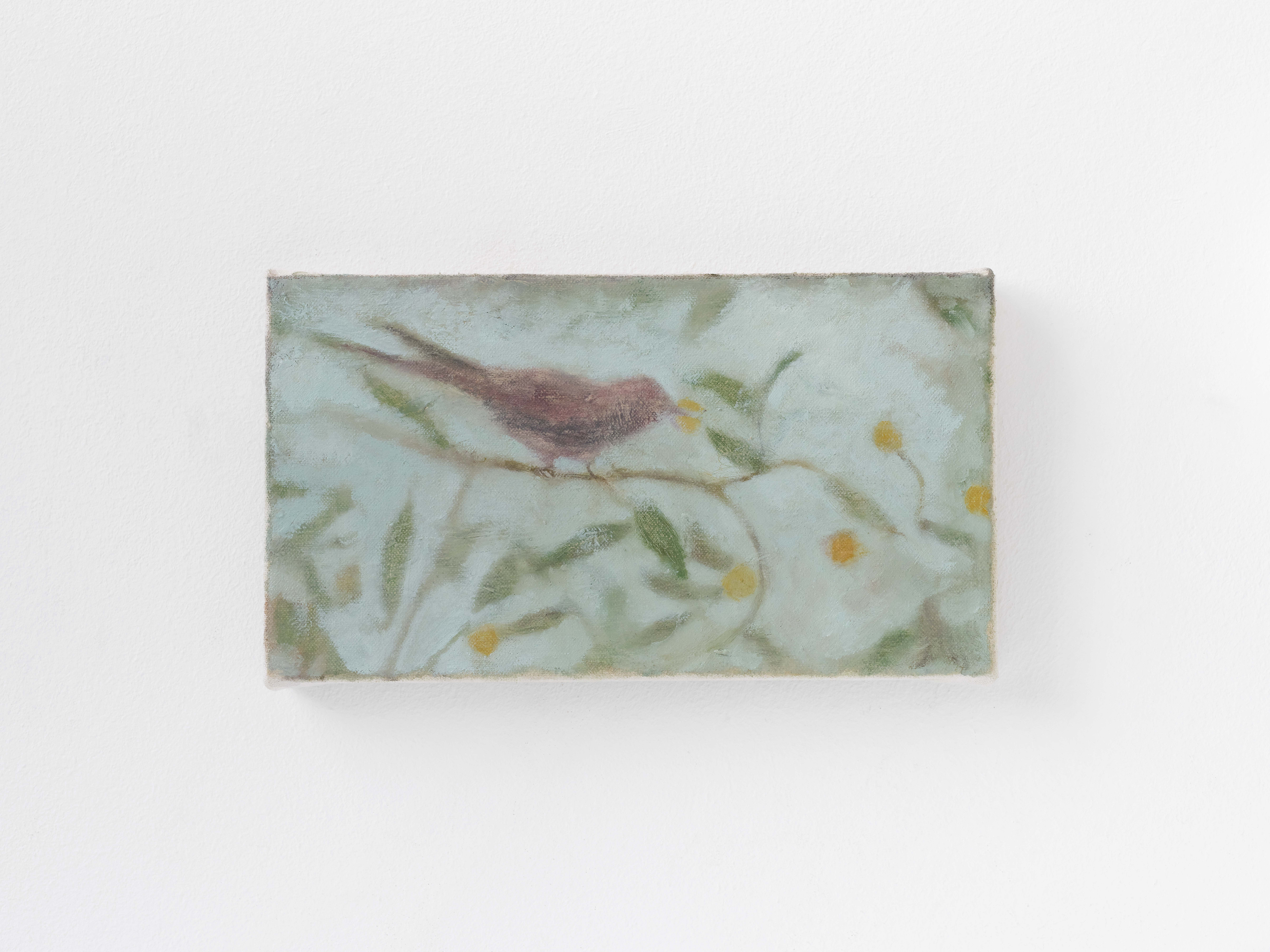 Merve Ceylan, around me the trees stir in their leaves, 2025,
oil, pigment and clay ground on canvas, 15 x 27 cm